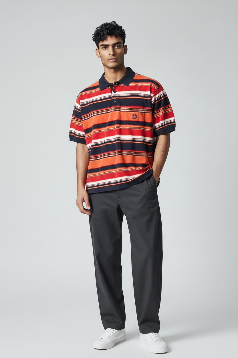 1990s Carlo Colucci Polo gestreift Orange XXL