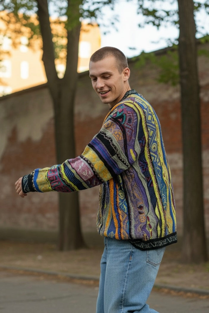 1990s Coogi Australia Strick Sweater Lila, Grün L