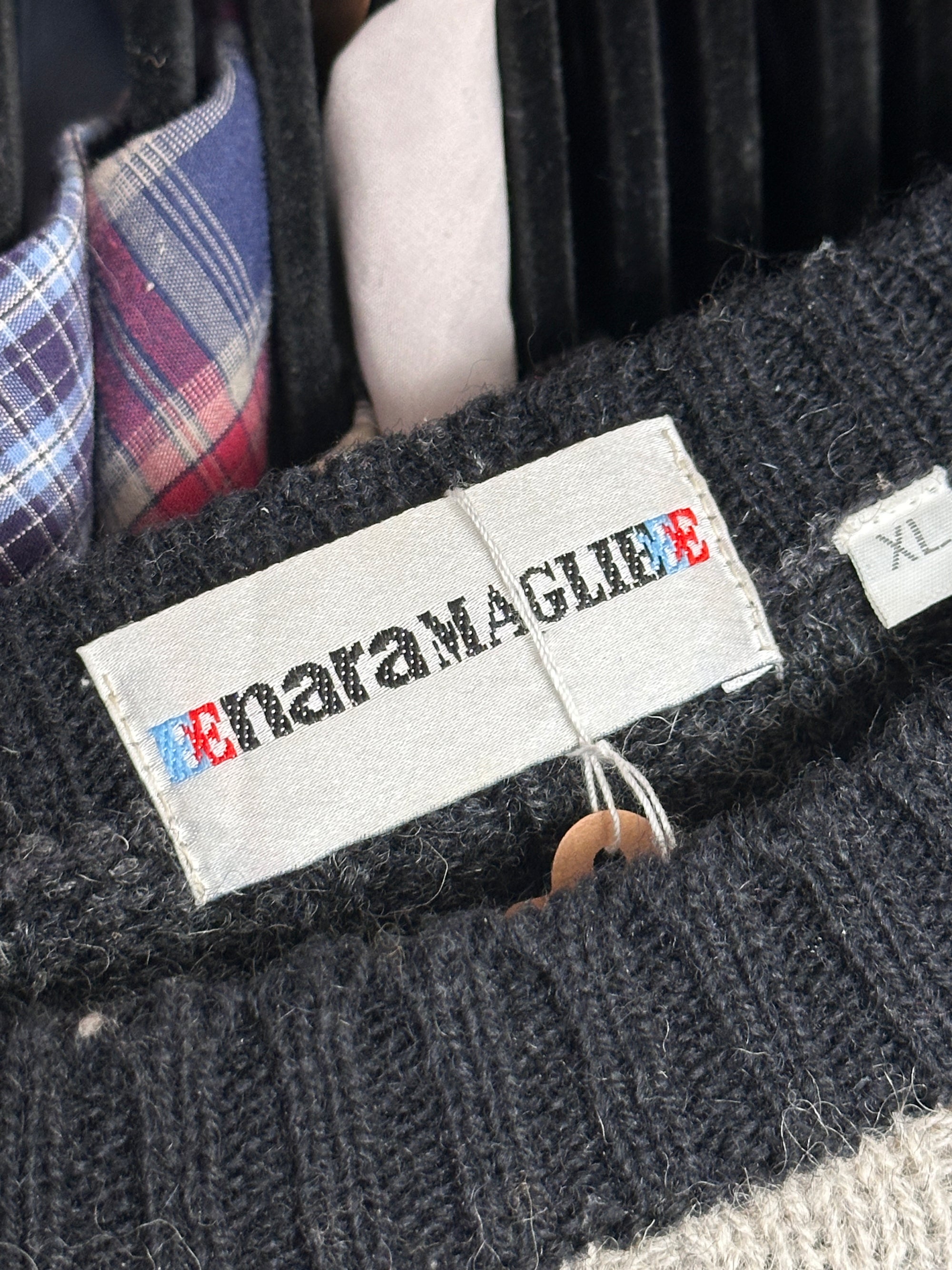 1990s Nara Maglie Sweater Shetland New Wool gestreift Schwarz Weiß XL y2k