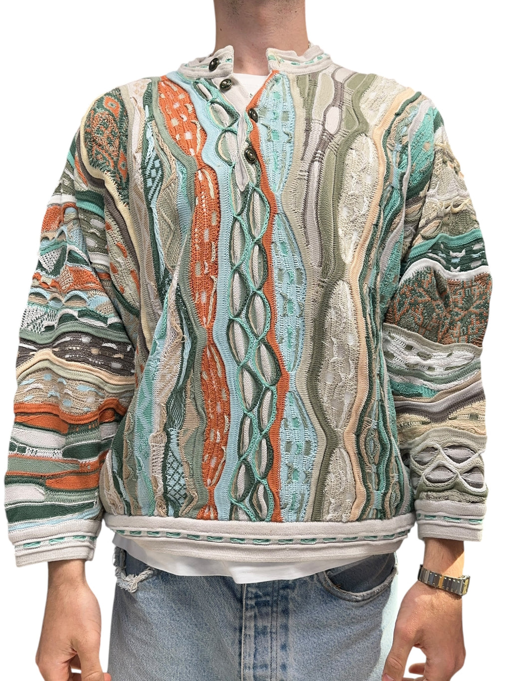 1990s Coogi Australia Strick Sweater Beige, Hellblau M