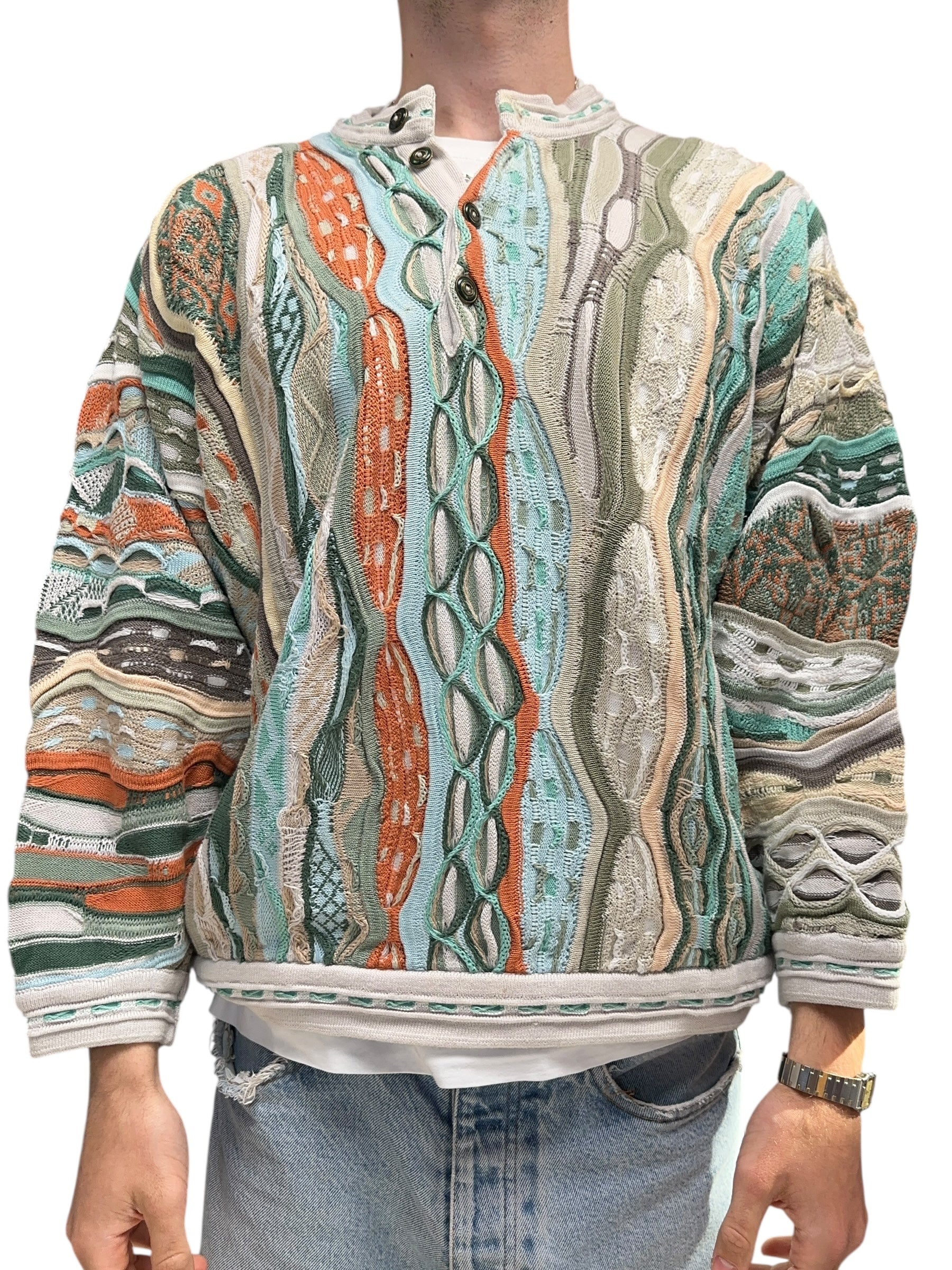 1990s Coogi Australia Strick Sweater Beige, Hellblau M