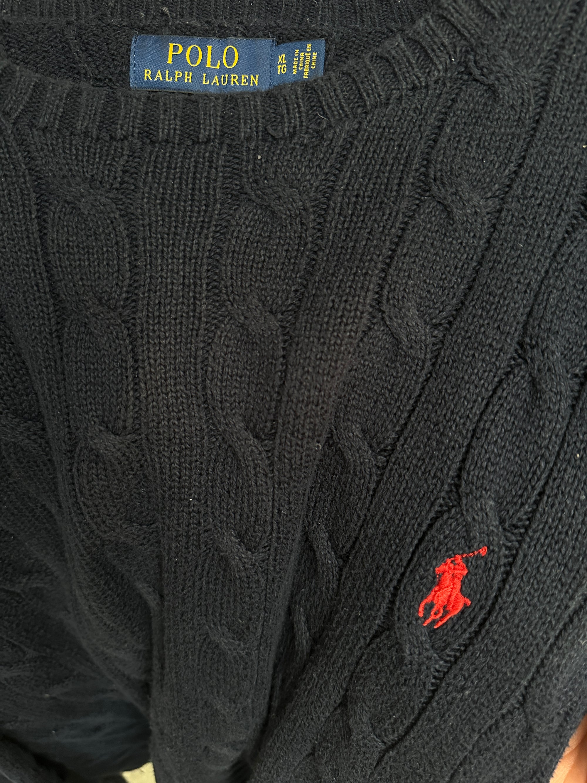 1990s Polo Ralph Lauren Cable Knit Sweater Dunkelblau L-XL