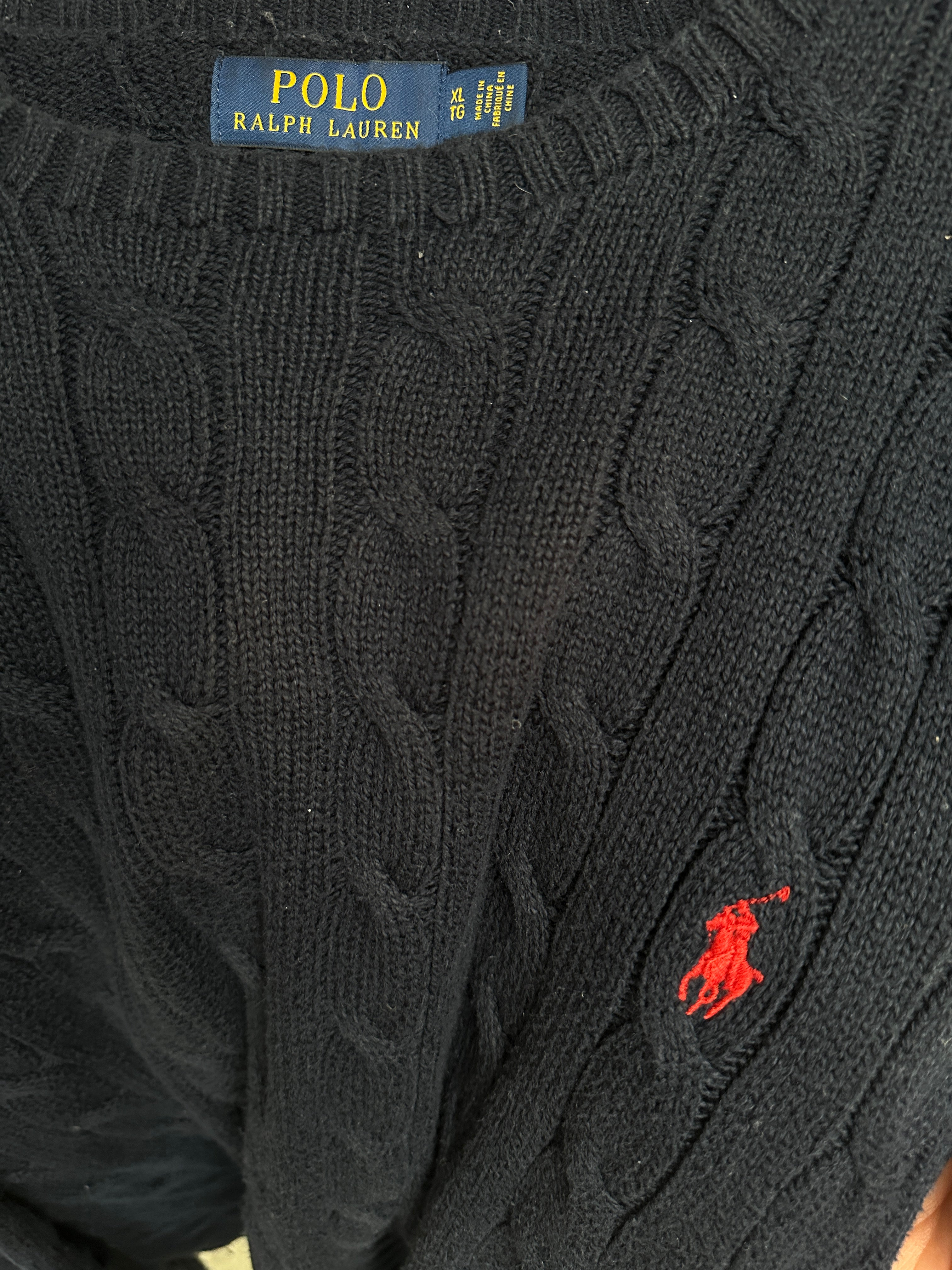 1990s Polo Ralph Lauren Cable Knit Sweater Dunkelblau L-XL