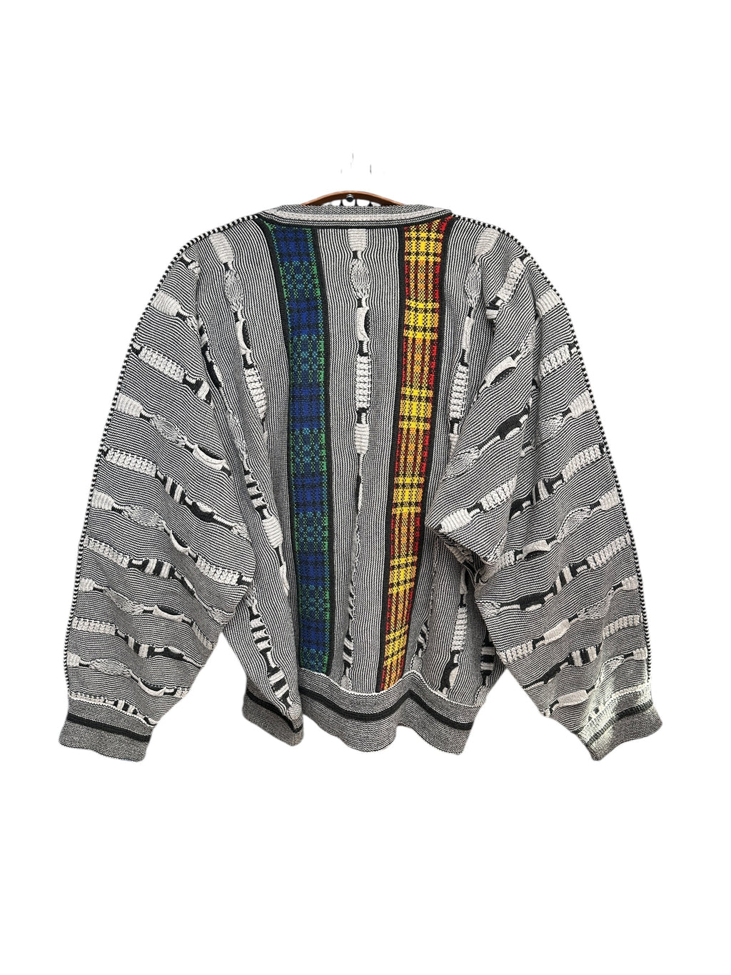 1990s Carlo Colucci Sweater Strick Weiß Schwarz Baumwolle/ Schurwolle XL