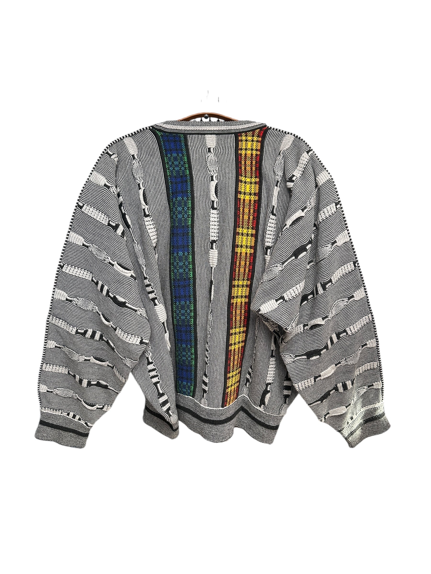 1990s Carlo Colucci Sweater Strick Weiß Schwarz Baumwolle/ Schurwolle XL