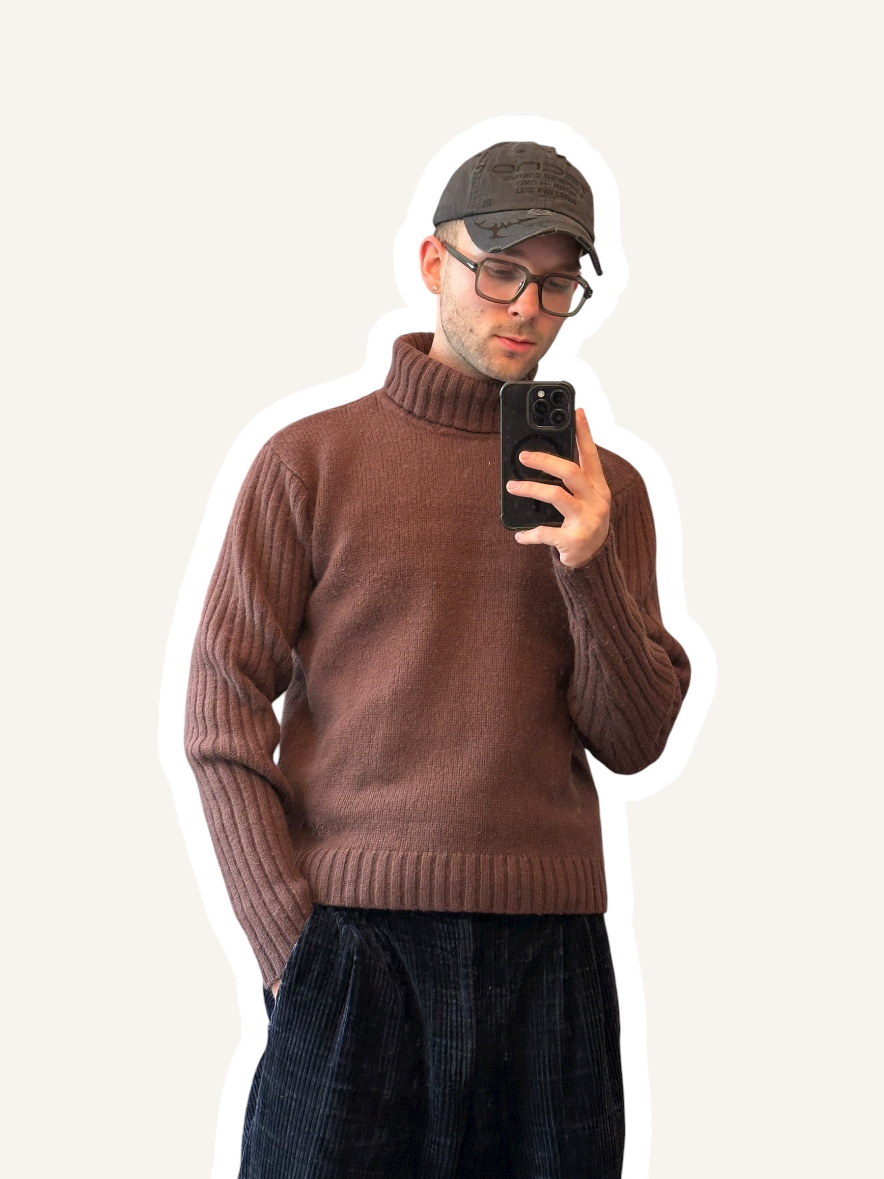 2010s Adidas Rollkragen Crewneck Stricksweater Braun Spellout L-XL | Vintage