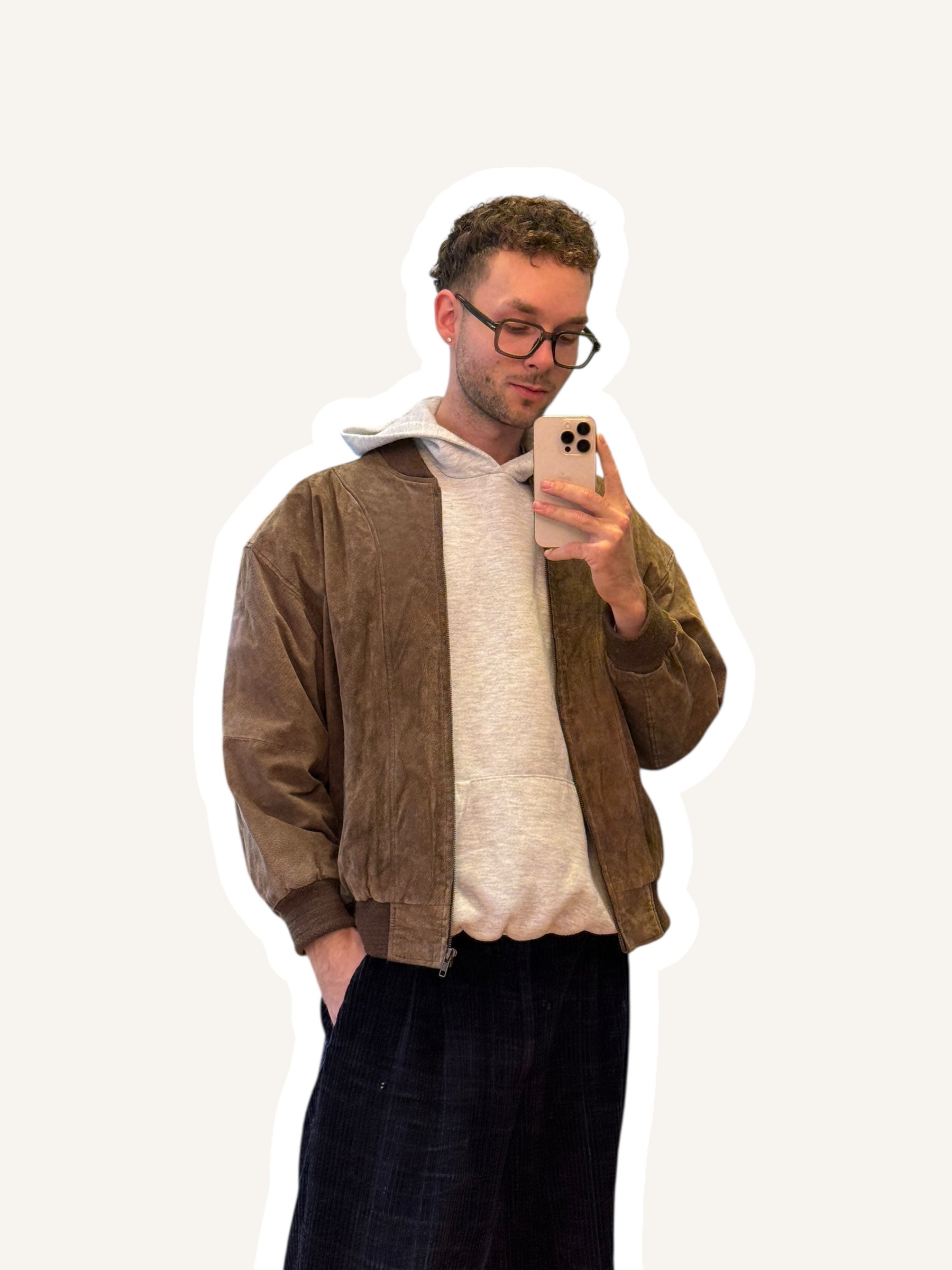 1980s Wildleder Bomberjacke Graubraun | M