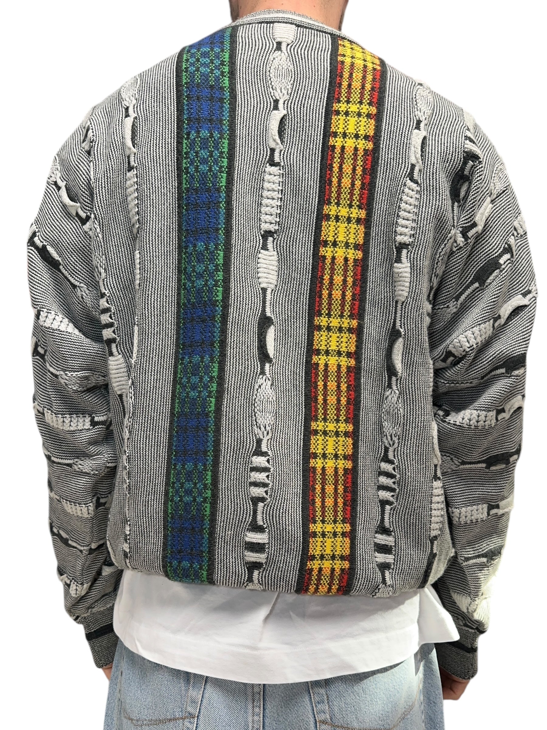 1990s Carlo Colucci Sweater Strick Weiß Schwarz Baumwolle/ Schurwolle XL