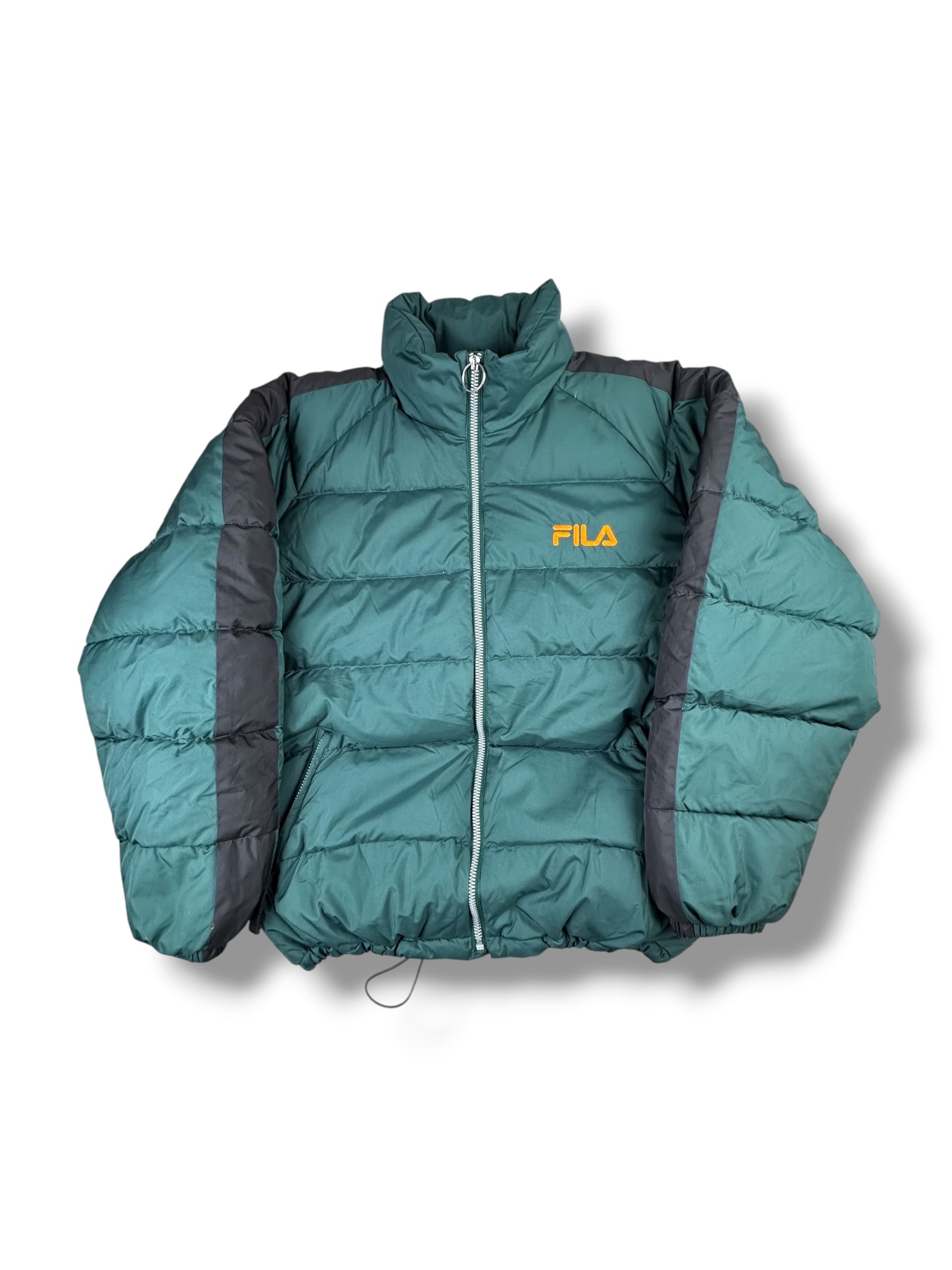 2000s Fila Daunenjacke Grün orange Gesteppt | Vintage XL
