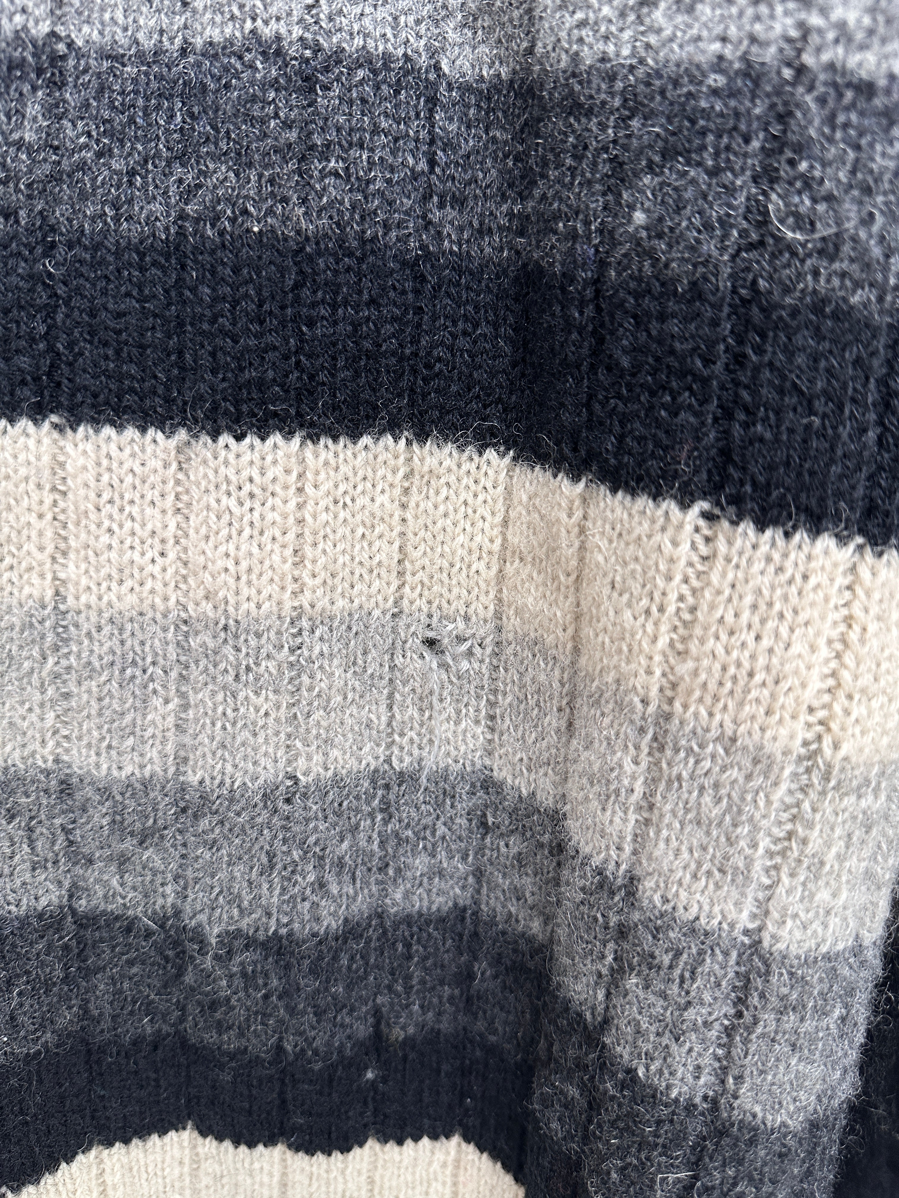 1990s Nara Maglie Stricksweater Shetland gestreift Schwarz Weiß XL