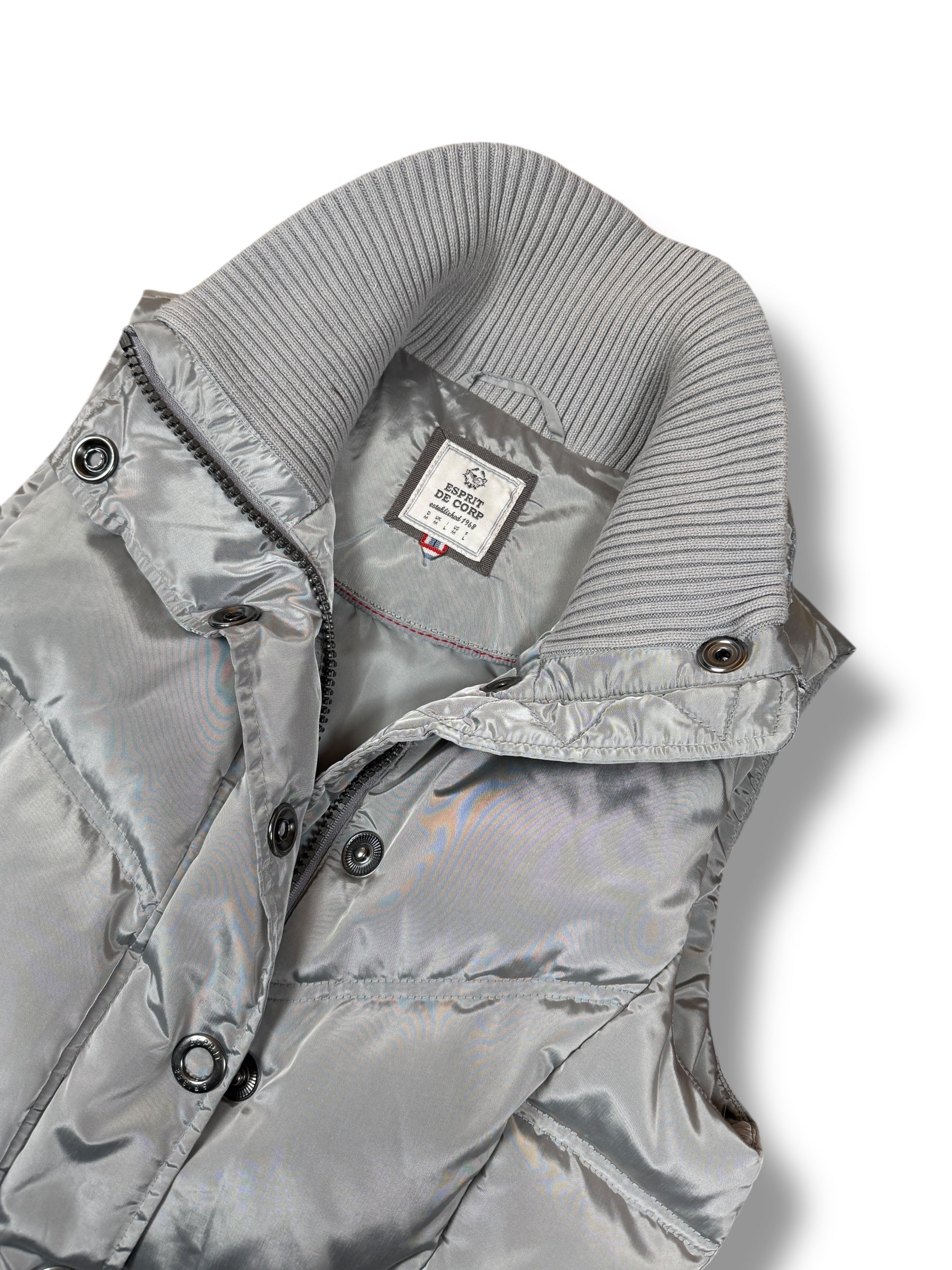 2000s Y2K Esprit Daunenweste Grau/Silber | M