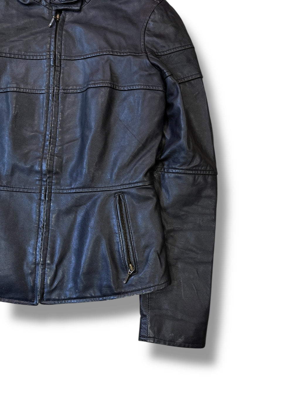 2000s Biker Lederjacke Schwarz | Lammleder | S–M