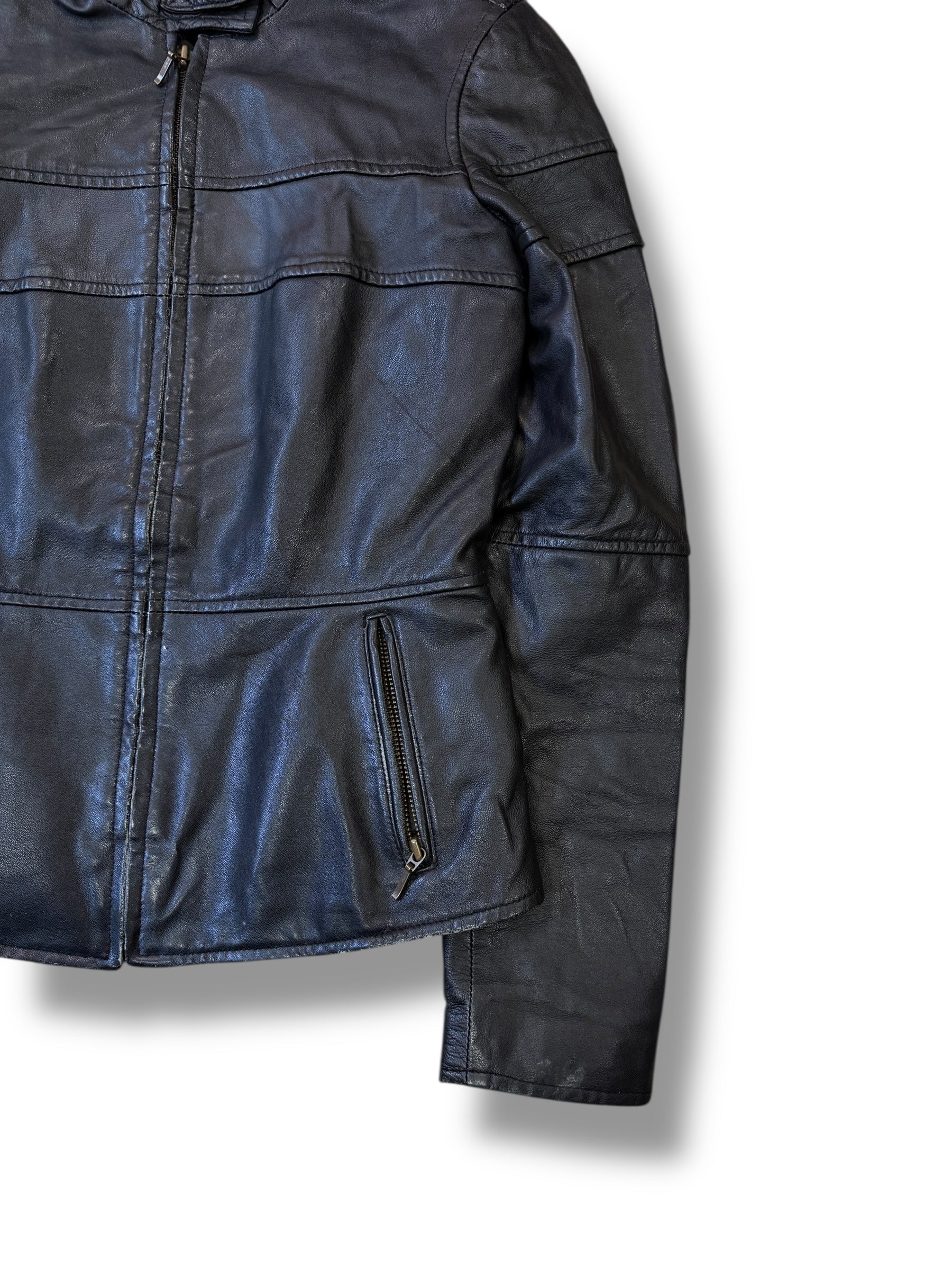 2000s Biker Lederjacke Schwarz | Lammleder | S–M