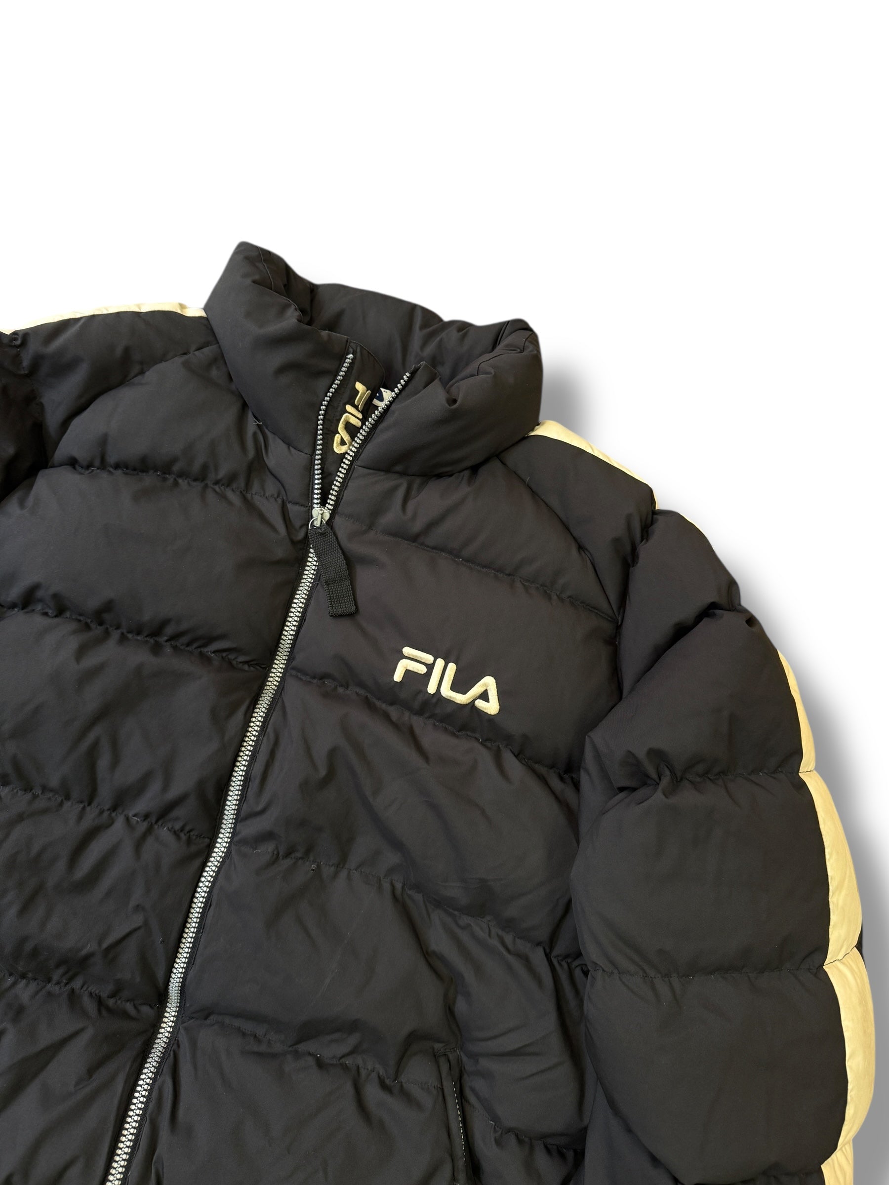 1990s FILA Black Dawn Daunen Pufferjacke Schwarz | XL