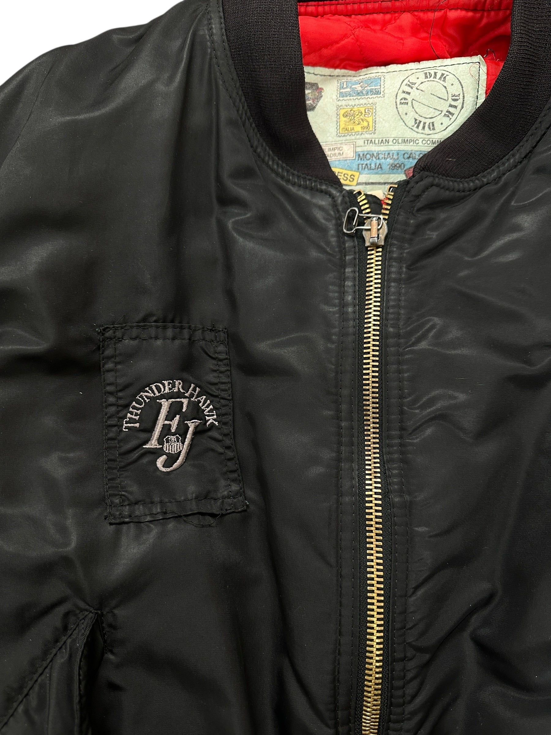 1990s Thunder Hawk „Super Dicke“ Bomberjacke Olympic Italia XL