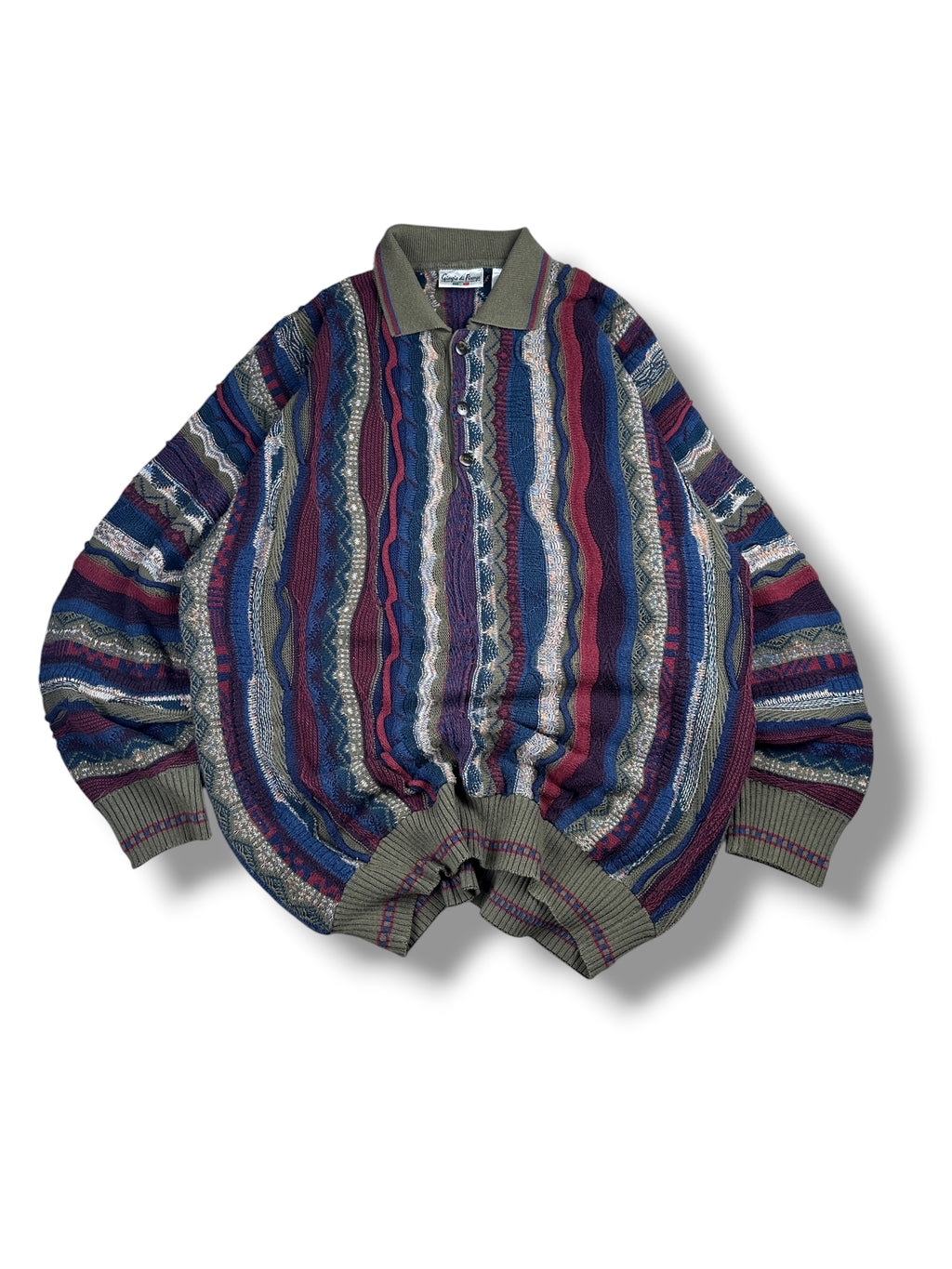 1990s Strickpullover mit Polokragen Mehrfarbig Vertikale Streifen | Vintage XL