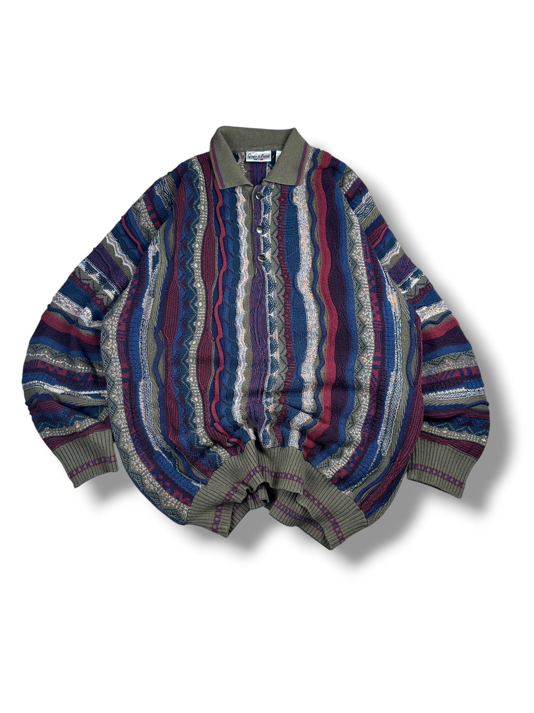 1990s Strickpullover mit Polokragen Mehrfarbig Vertikale Streifen | Vintage XL