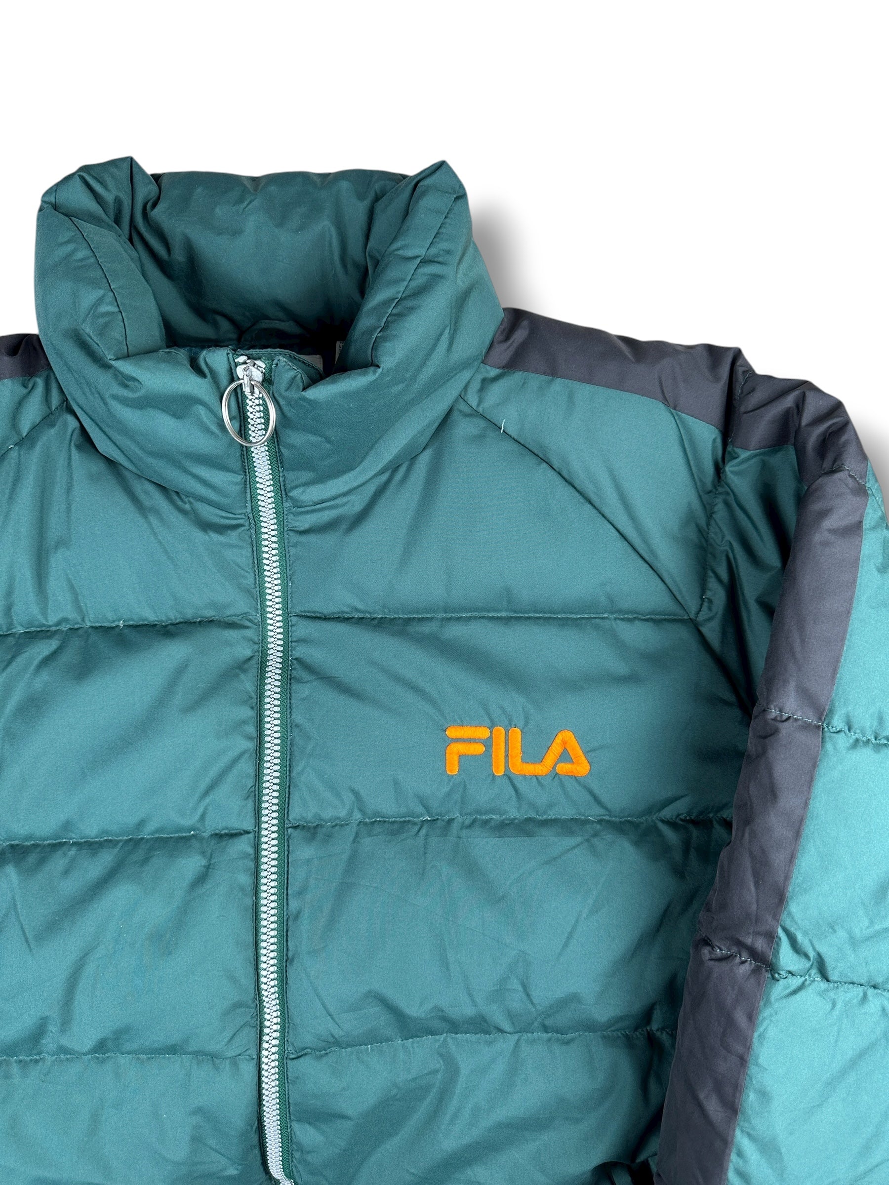 2000s Fila Daunenjacke Grün orange Gesteppt | Vintage XL