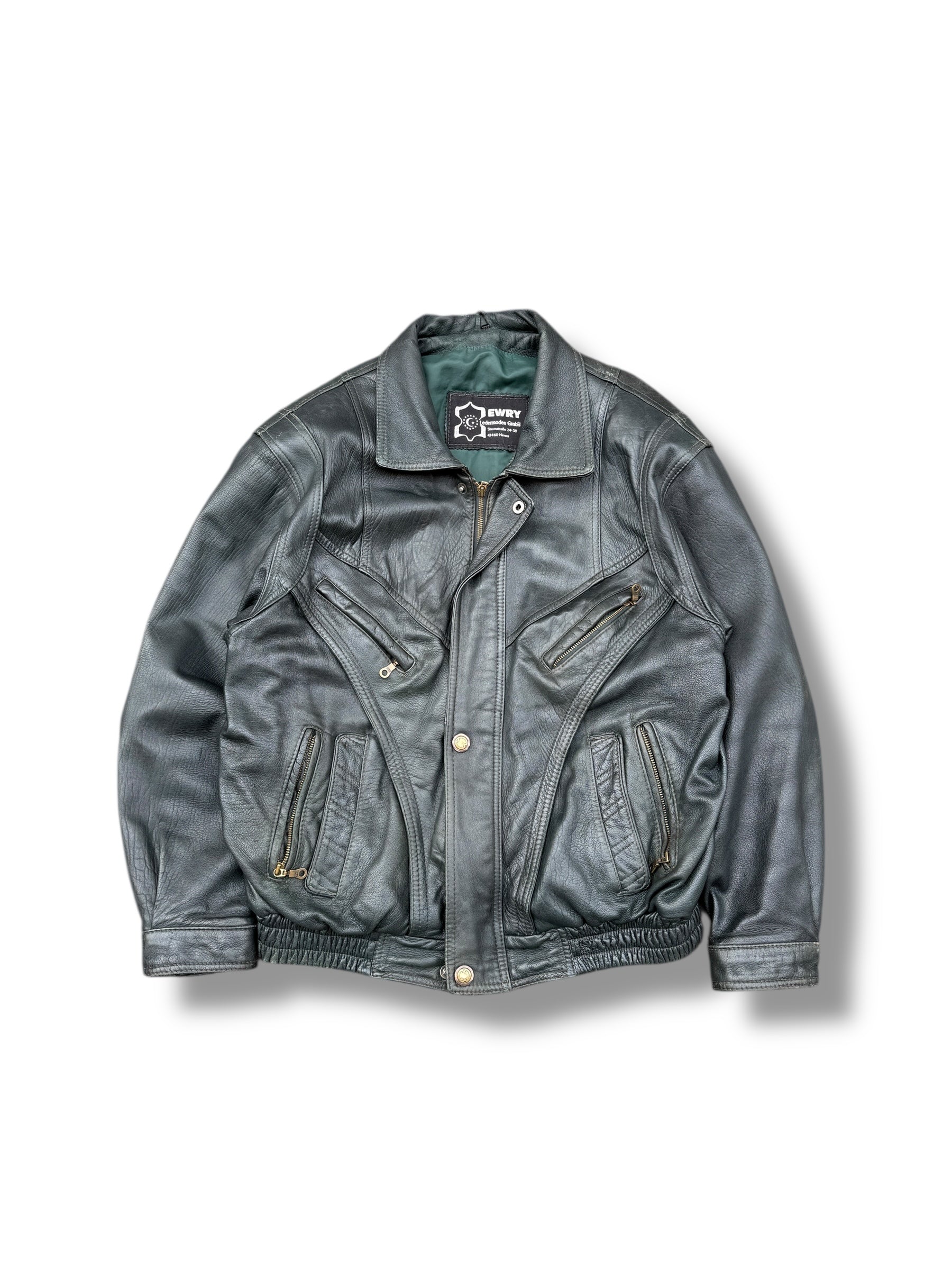 1990s EWRY Ledermode Lederjacke Dunkelgrün | L