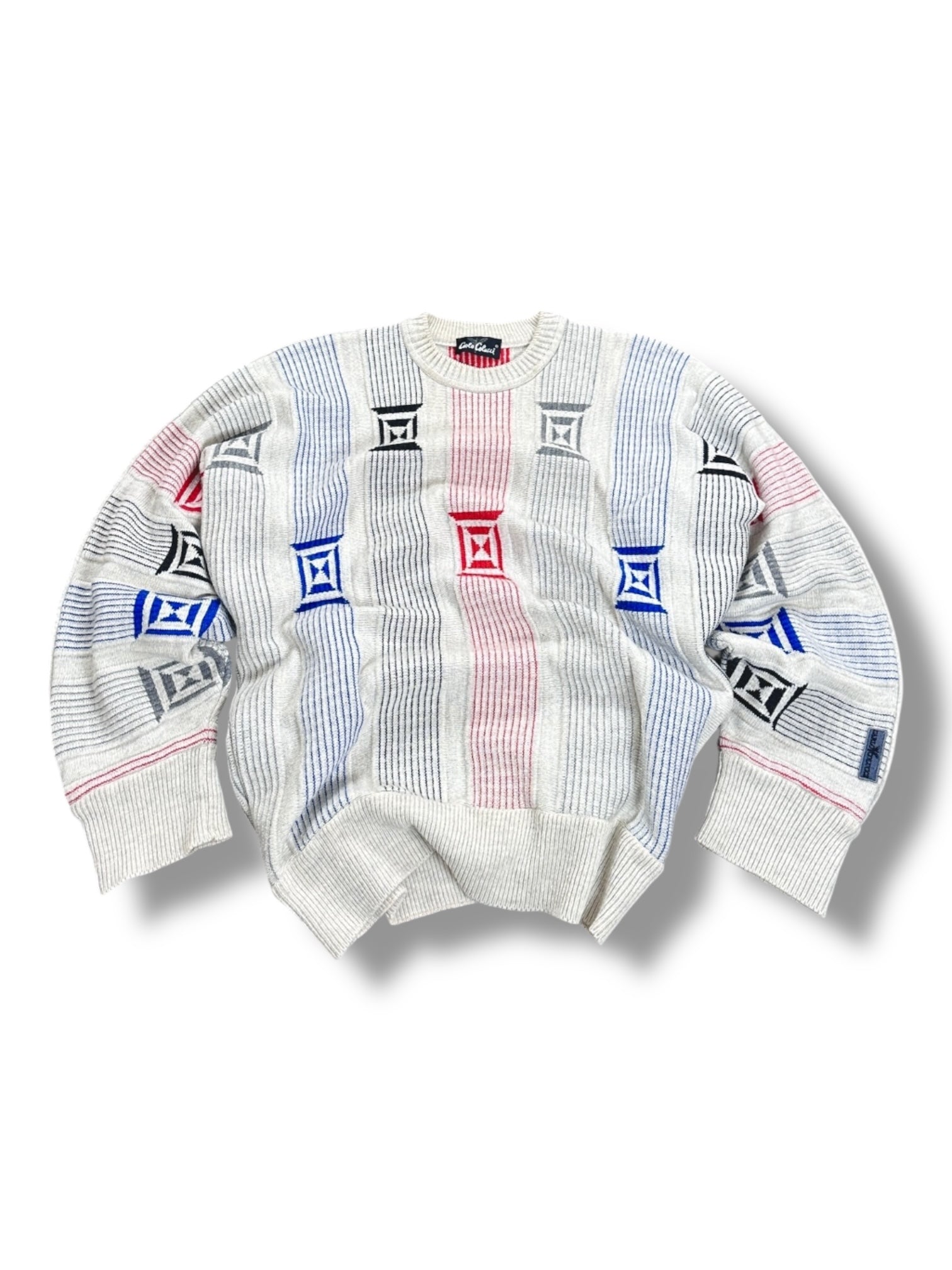 1990s Carlo Colucci Sweater weiß Rot blau XL