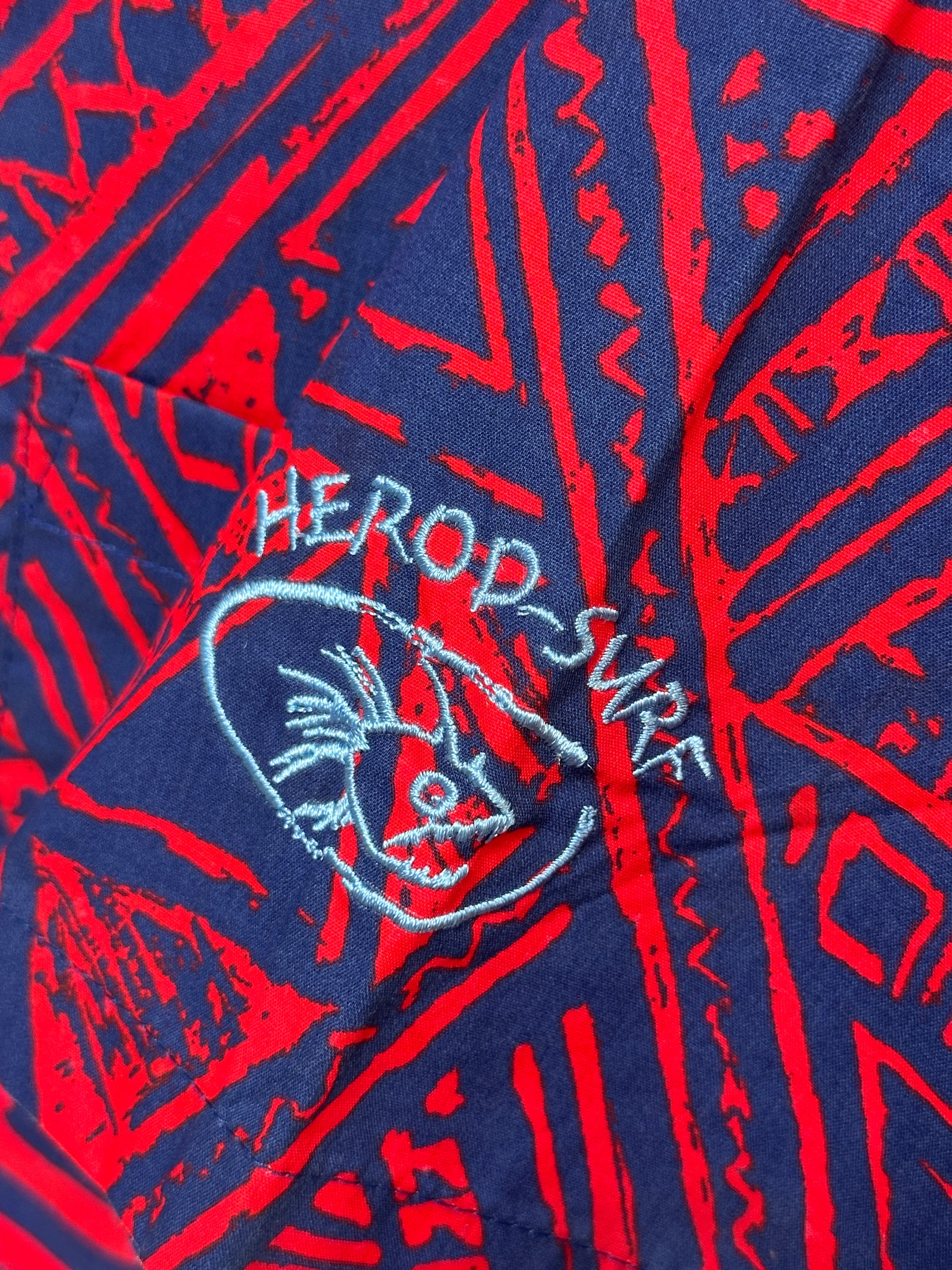 1990s Herod Surf Hemd Sommer Abstrakt Blau Rot XL | Men’s Vintage