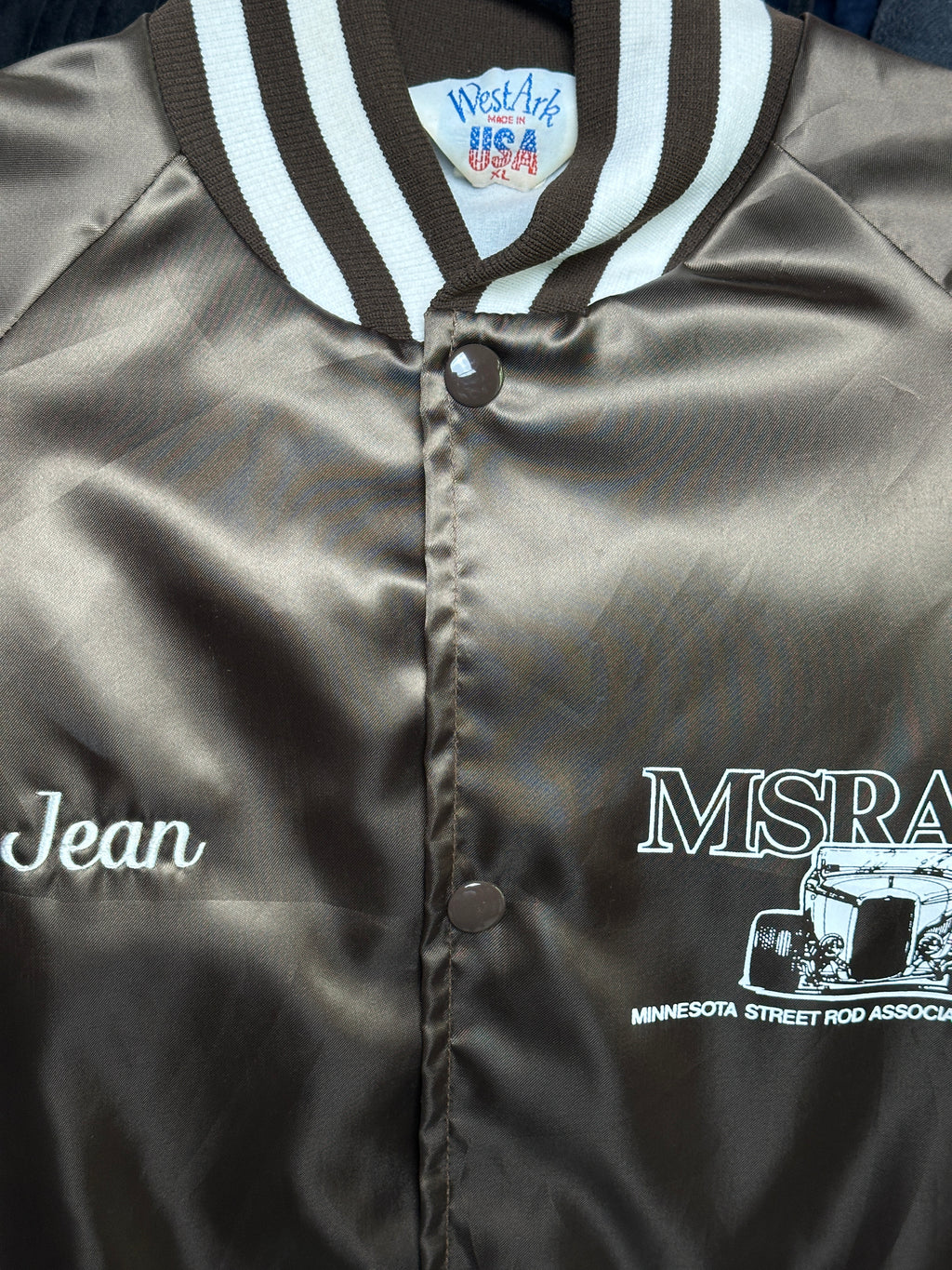1990s Westark USA Satin Bomberjacke College Hot Rod XL | Men’s Vintage