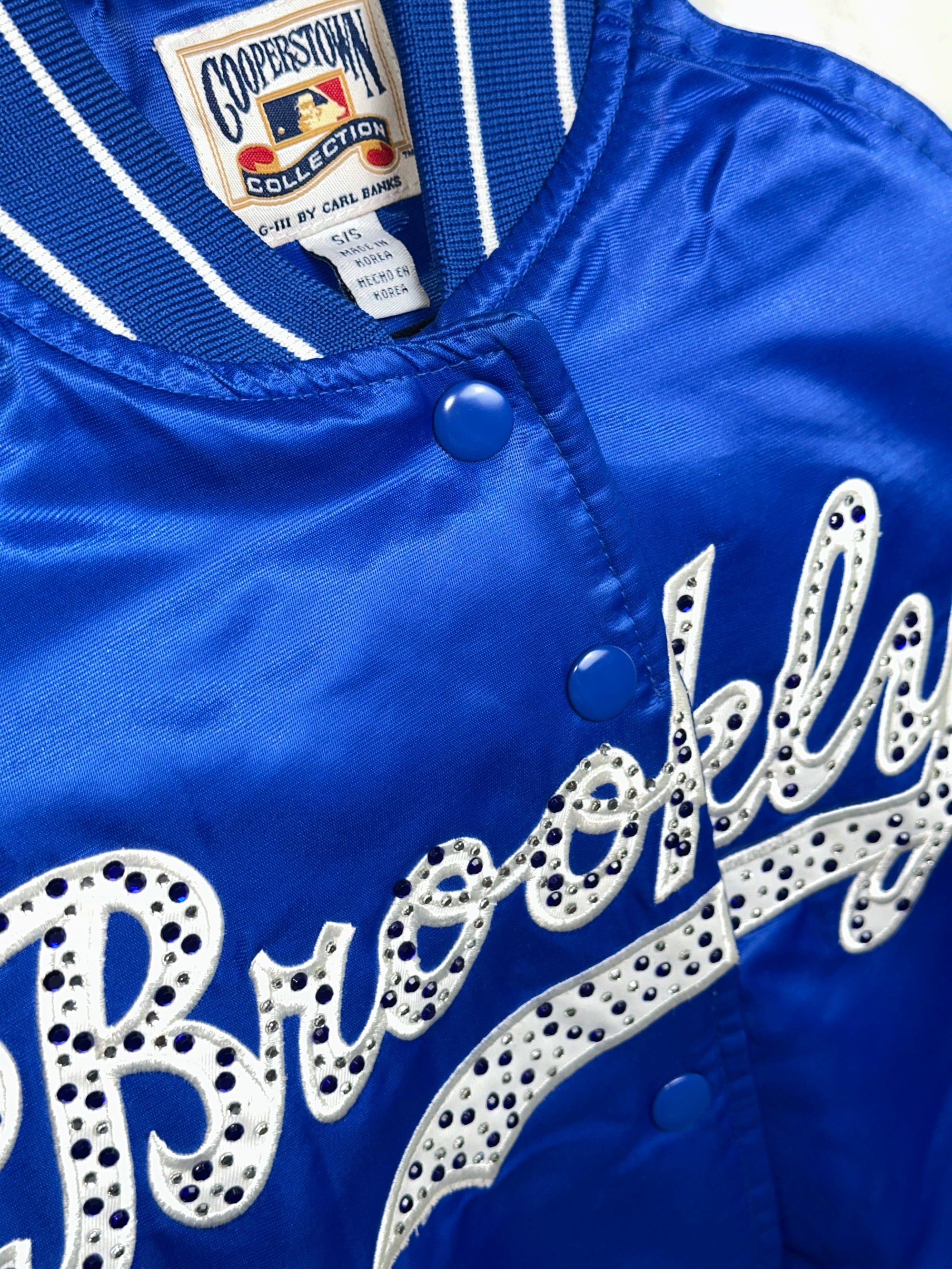 1990s Brooklyn Cooperstown Collegejacke Blau Weiß S| women’s Vintage