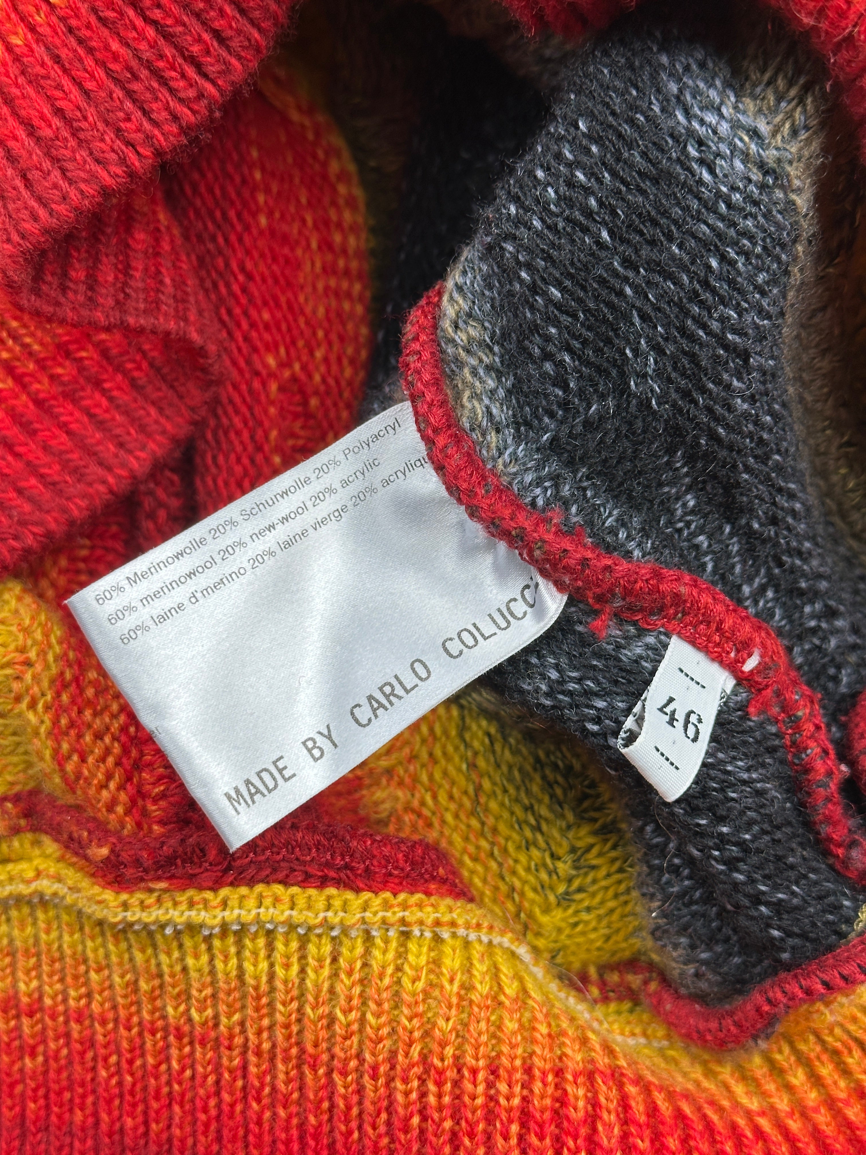 1990s Carlo Colucci Lava 3D Knit Stricksweater Rot Gelb Schwarz | Vintage Size 46