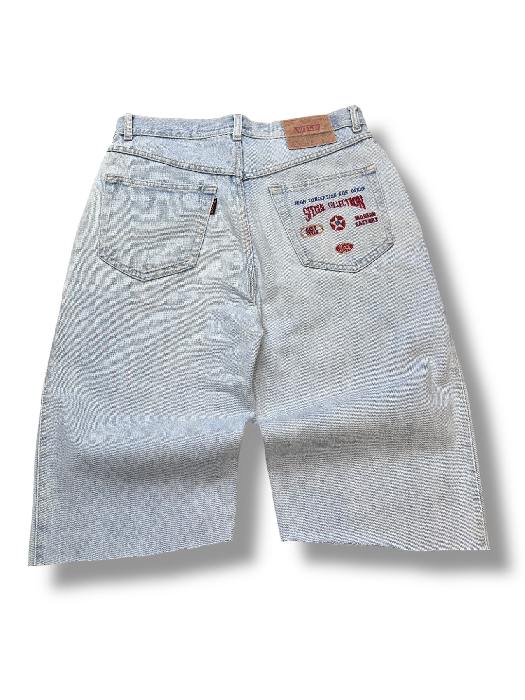 1990s Wild Blue Jeans Shorts Blau mit Stickerei | Men’s Size M | Vintage