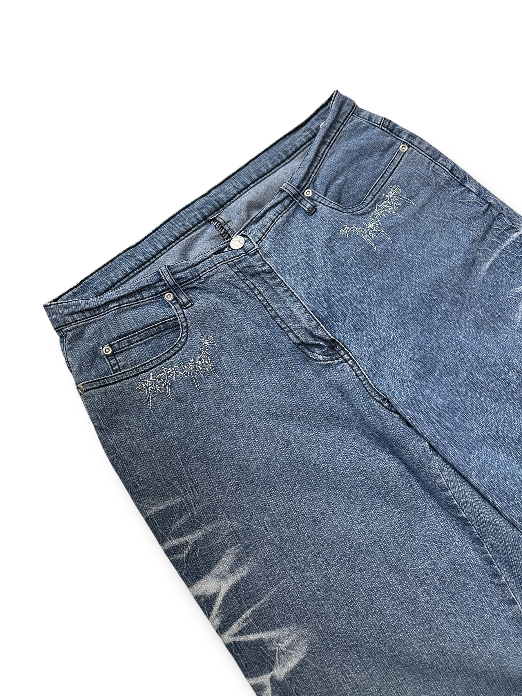 Y2K Laura Kent Flared Jeans Blau mit weißen Streifen | 38 Women’s W29