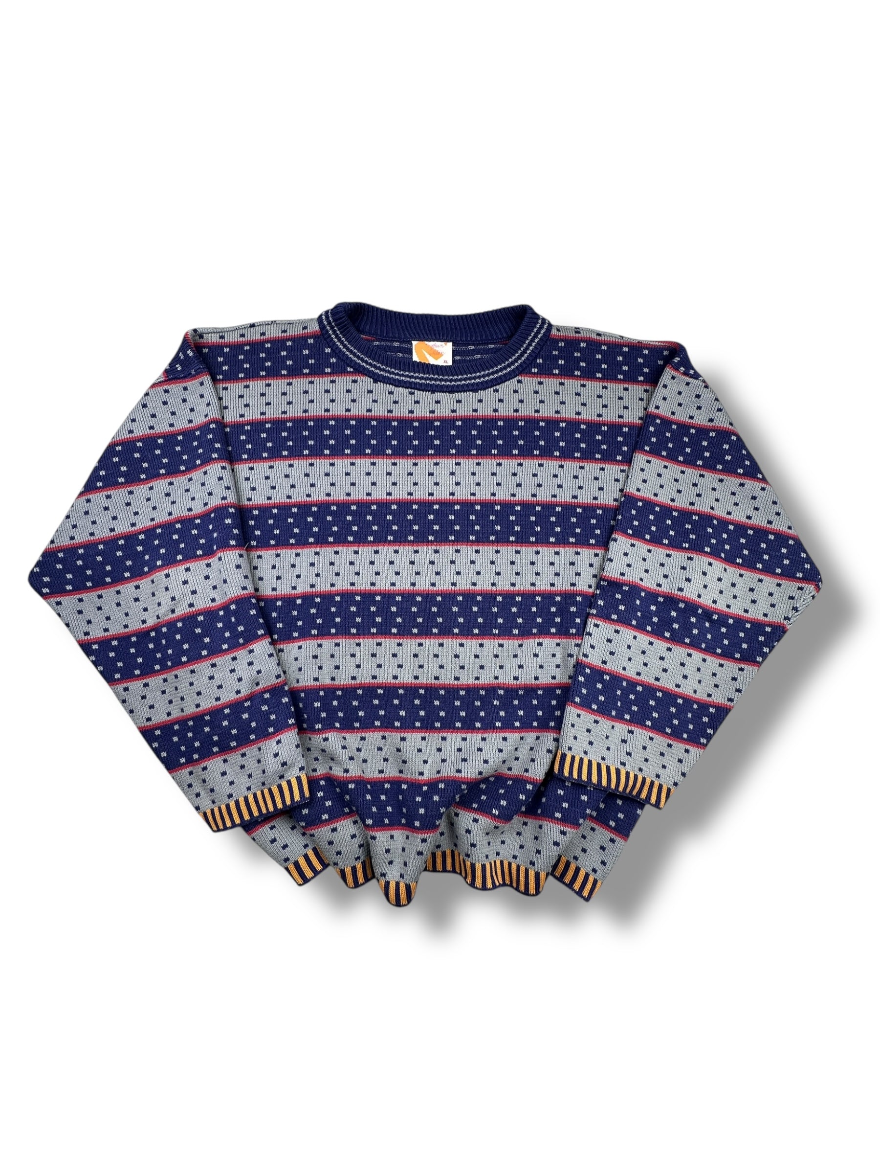 2010s Gudrun Sjödén Baumwolle Stricksweater Blau Grau Punkte | M