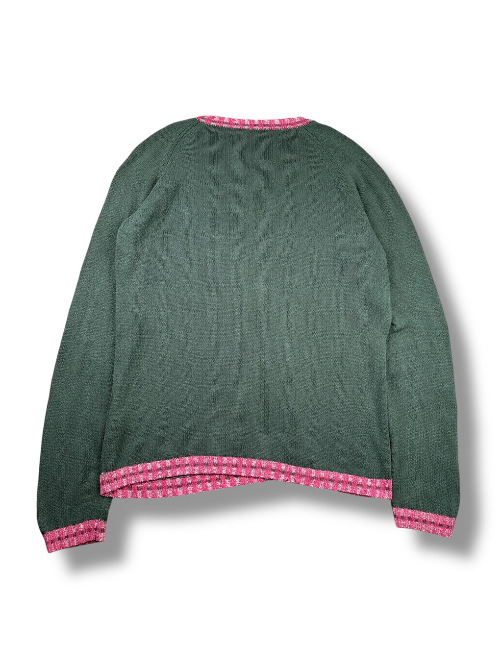 2000s Diesel Sweater Grün Seide mit rosa Kragen & Spellout | Vintage L