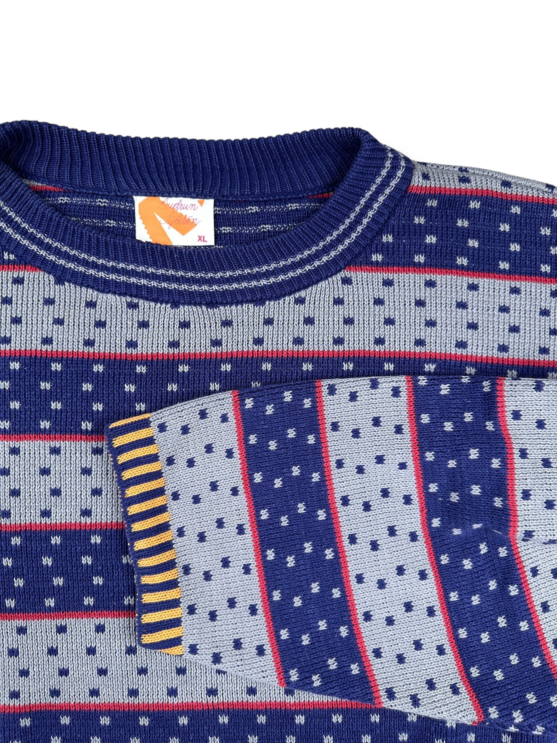 2010s Gudrun Sjödén Baumwolle Stricksweater Blau Grau Punkte | M