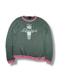 2000s Diesel Sweater Grün Seide mit rosa Kragen & Spellout | Vintage L