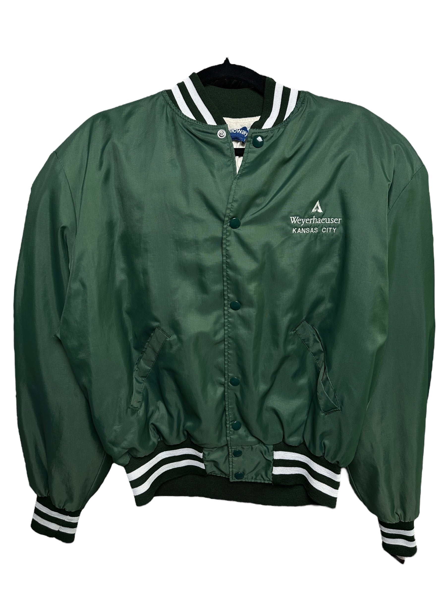 1990s Holloway Kansas Bomberjacke Collegejacke Grün L | Men’s Vintage