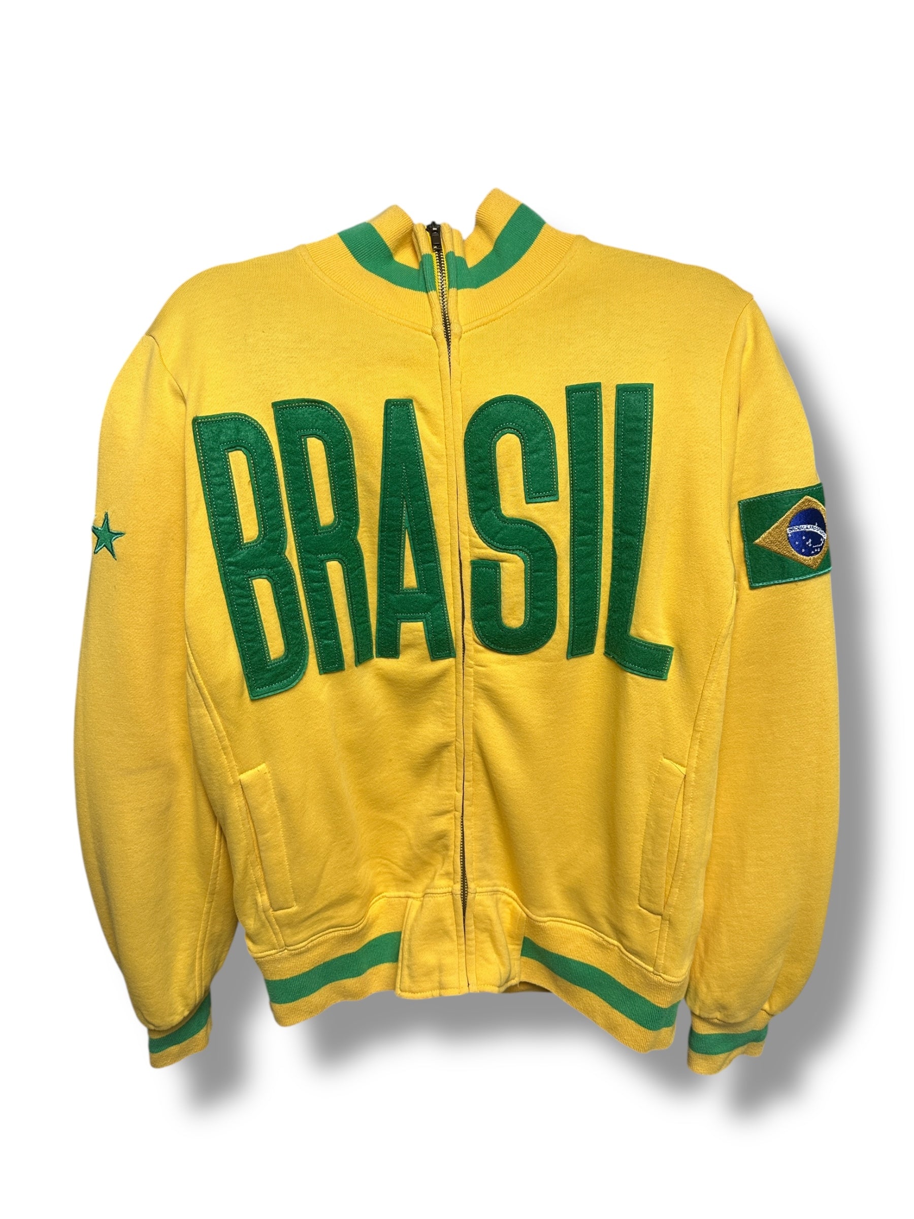 2000s BRASIL ZIP JACKET GELB GRÜN | VINTAGE SWEATJACKE S