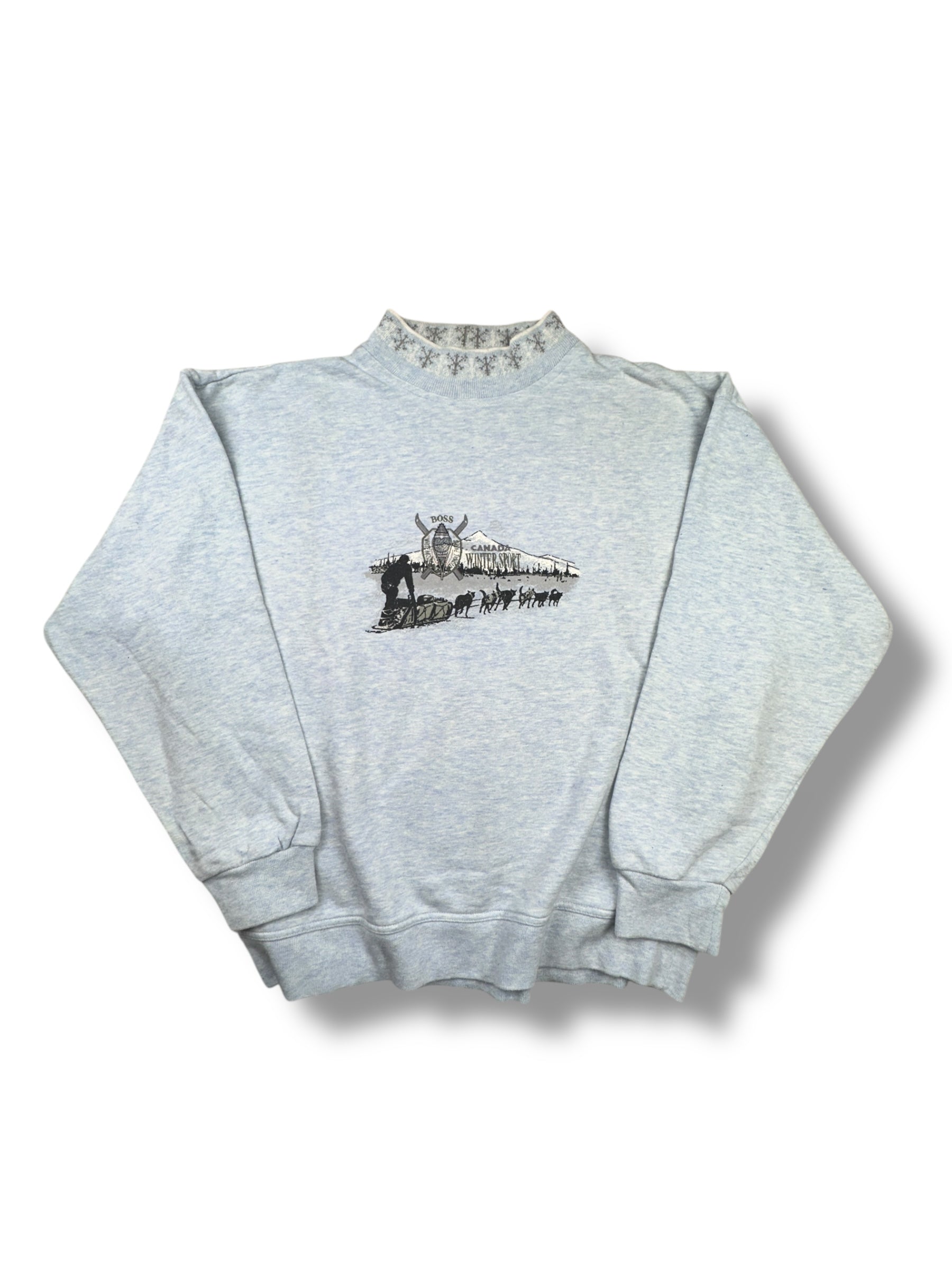 1990s Hugo Boss Sport Canada Wintersweater Hellblau Stick | Vintage L