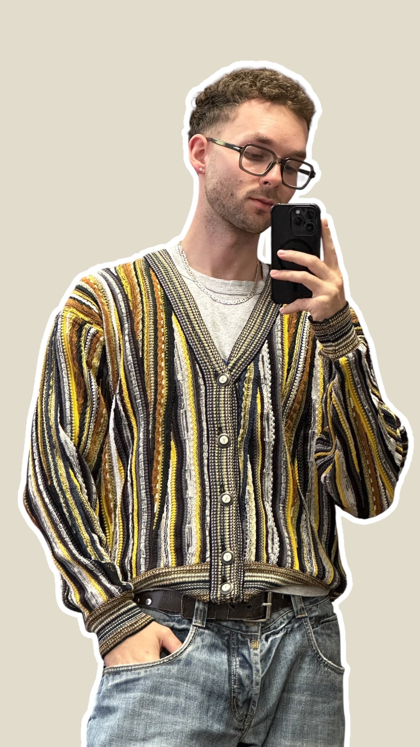 1990s Carlo Colucci Zopfmuster-Cardigan Mehrfarbig | Vintage M