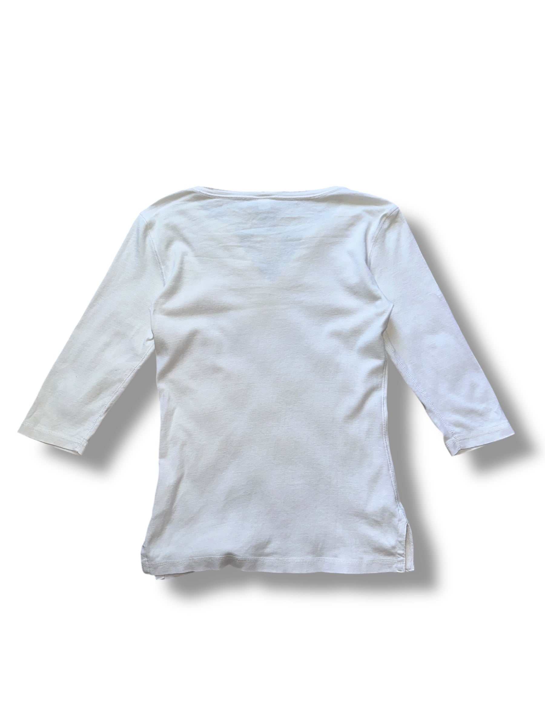 Y2K Soccx 3/4 Sleeve Weiß mit Orangenem Print | Women’s Size M | Vintage