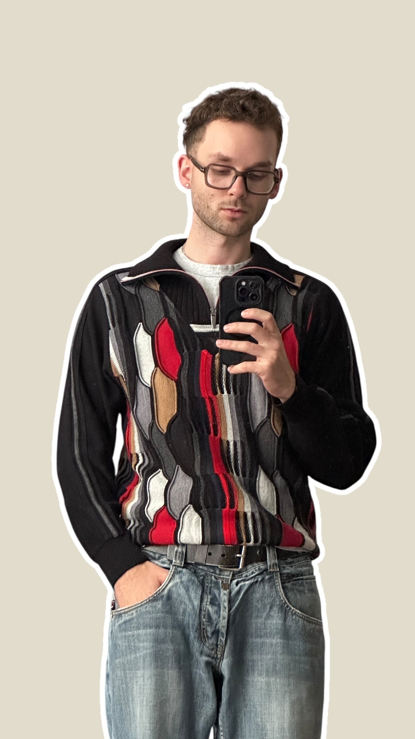 1990s Carlo Colucci Limited Edition Stricksweater Schwarz Rot | M