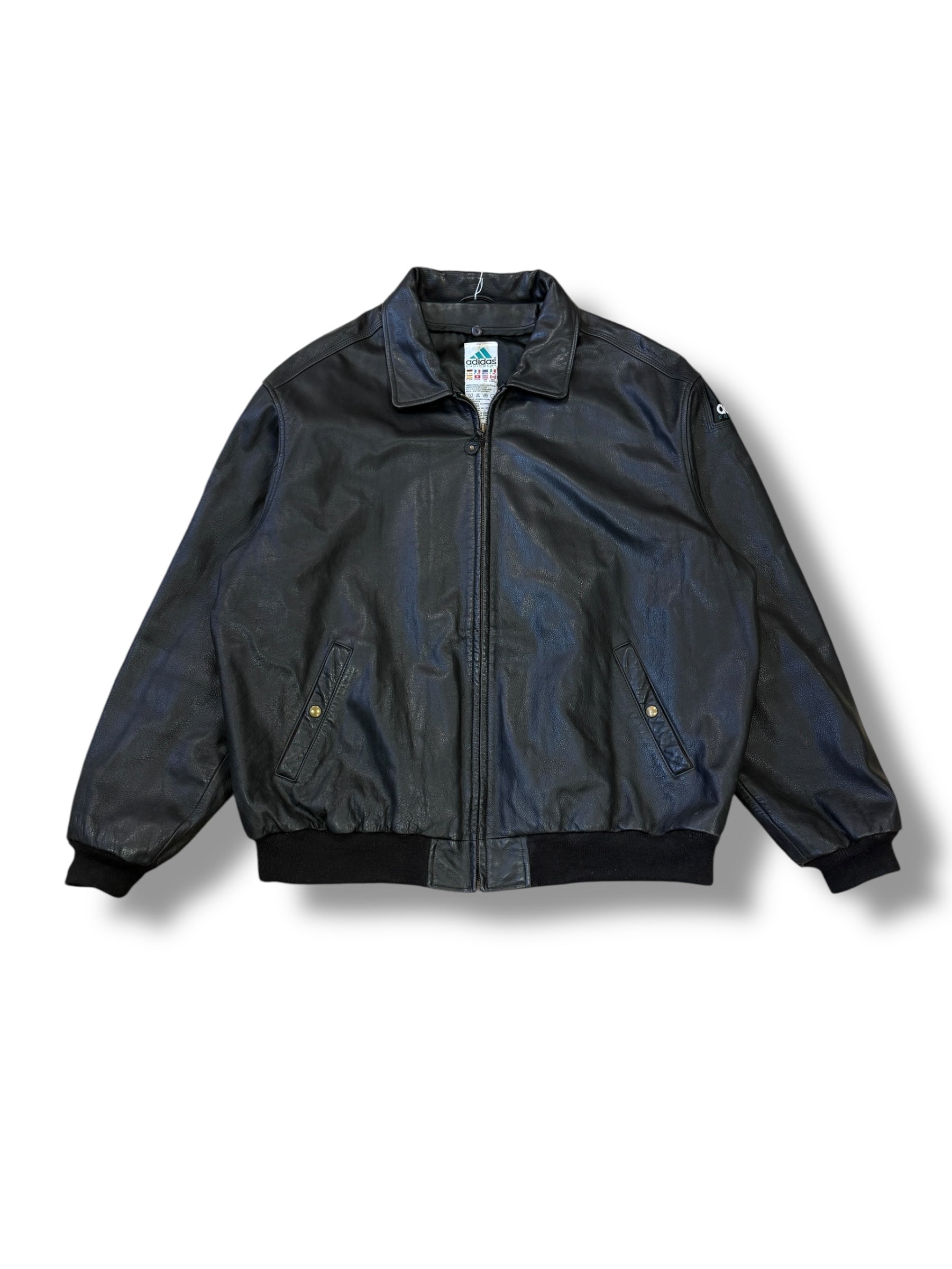 1990s Adidas Equipment Lederjacke Schwarz | XXL