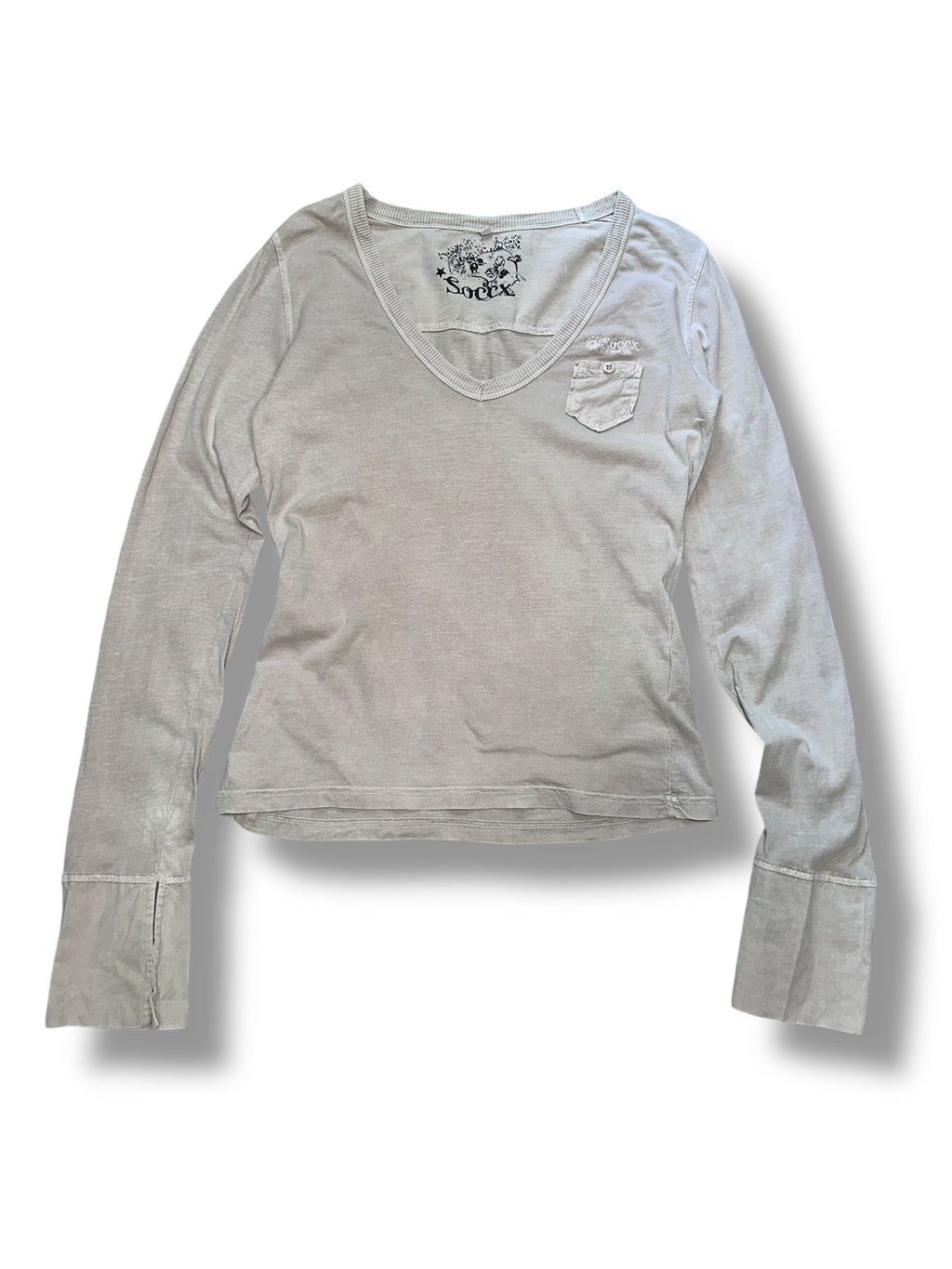 Y2K Soccx Basic Longsleeve Beige mit Tasche & V-Ausschnitt | Women’s Size 38 | Vintage