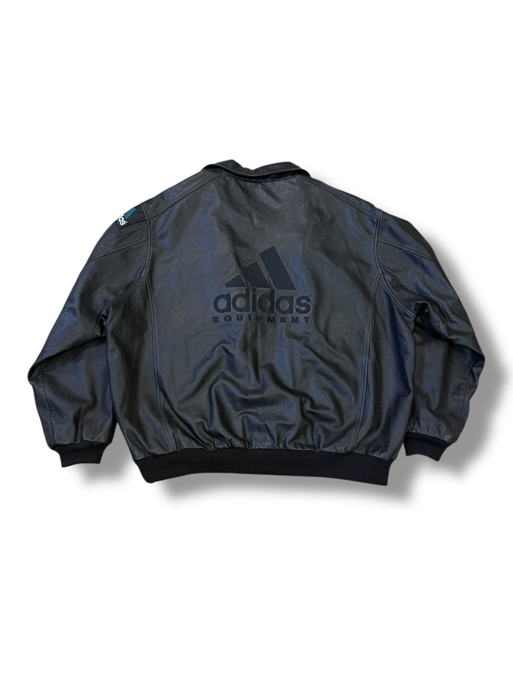 1990s Adidas Equipment Lederjacke Schwarz | XXL