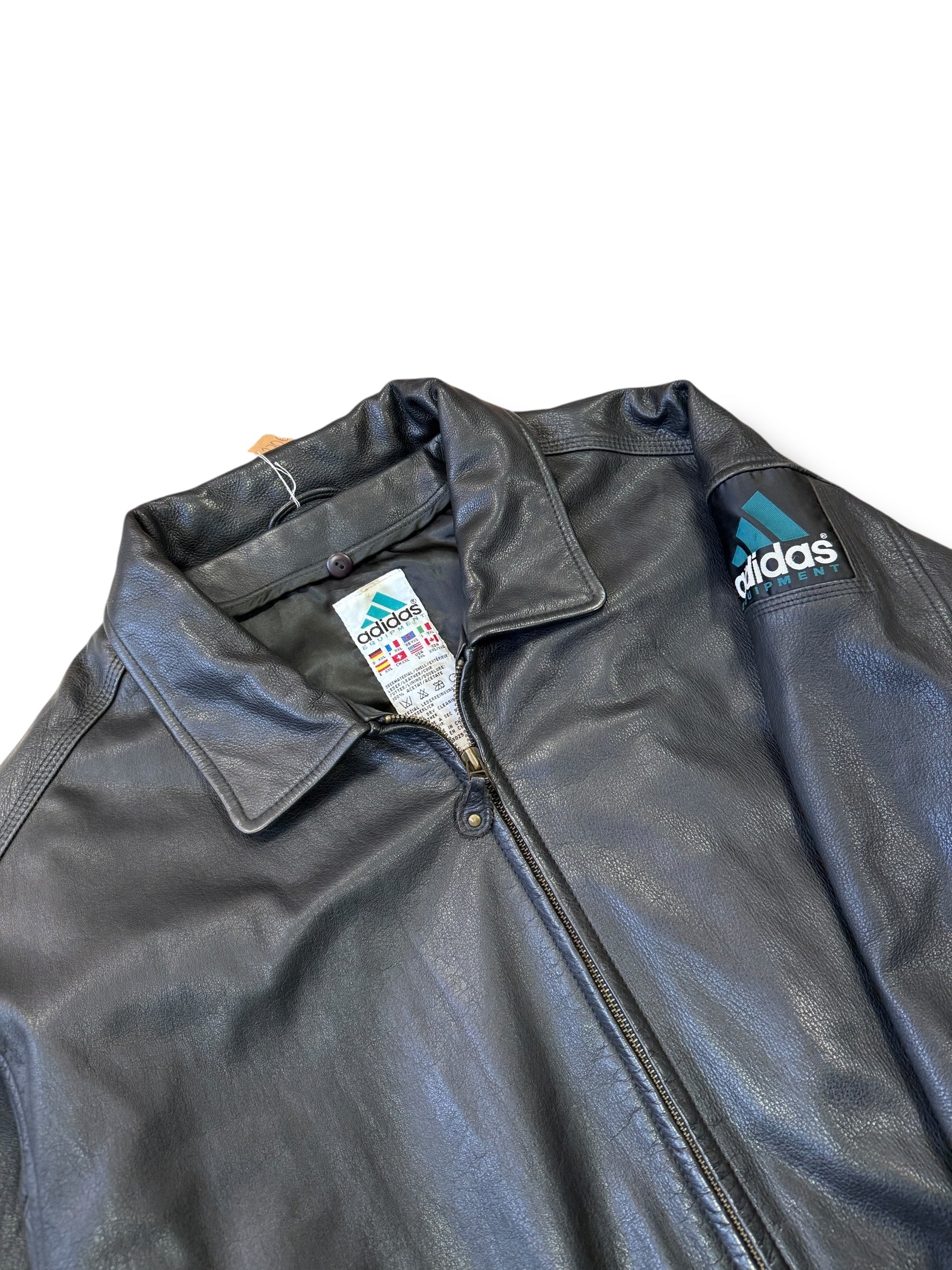 1990s Adidas Equipment Lederjacke Schwarz | XXL