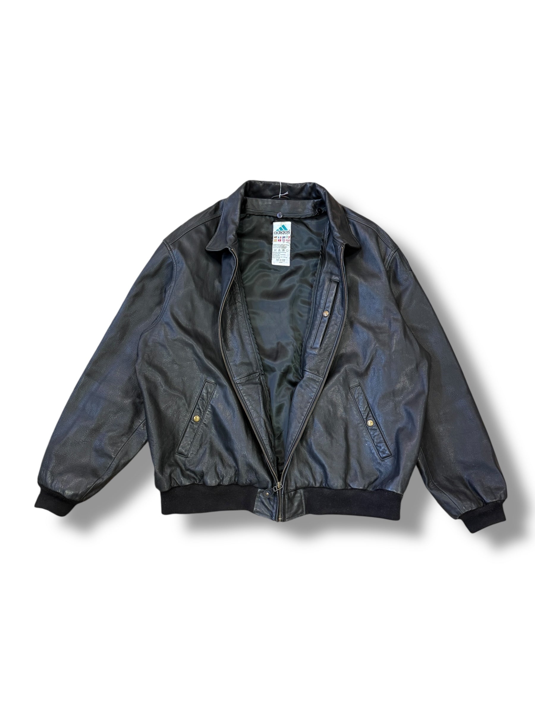1990s Adidas Equipment Lederjacke Schwarz | XXL