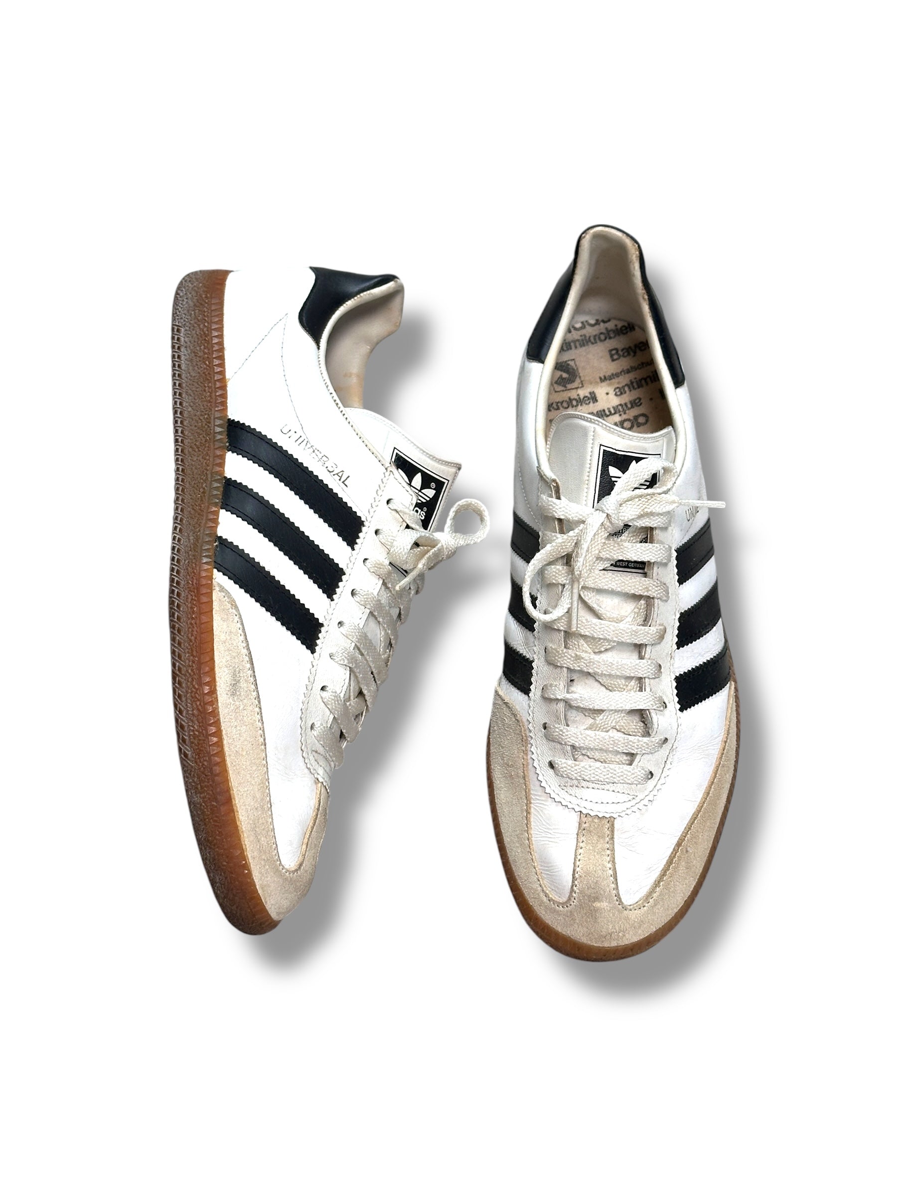 1990s Adidas Universal | Made in West Germany | Weiß Schwarz Gum Sole | EU 43.5–44