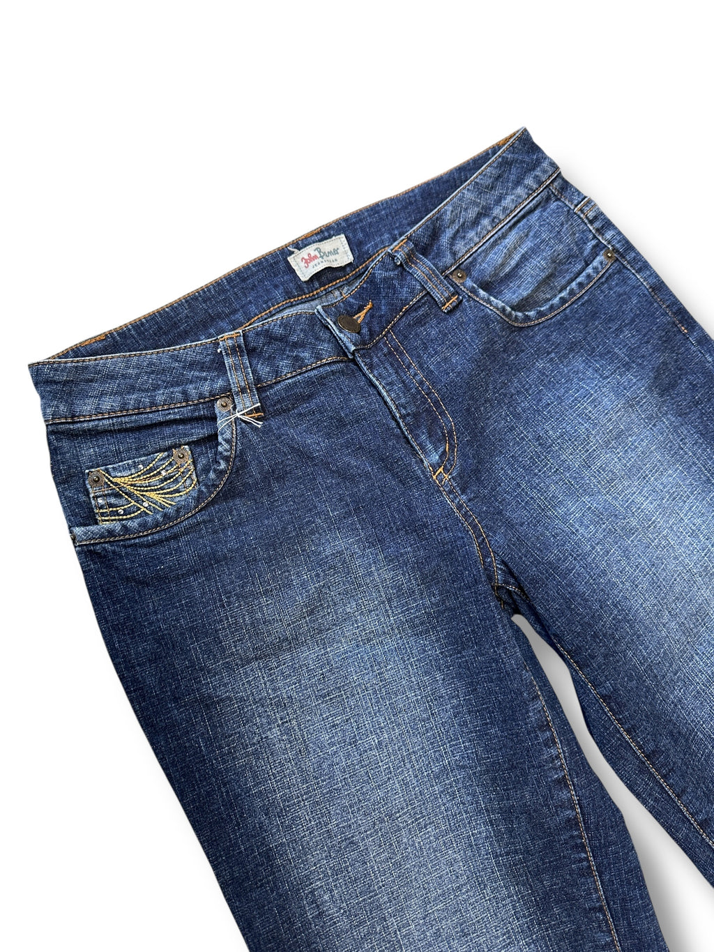 Y2K John Bauer Jeans Low Waist Dunkelblau mit Stickerei & Glitzersteinen | 38 Women’s W29