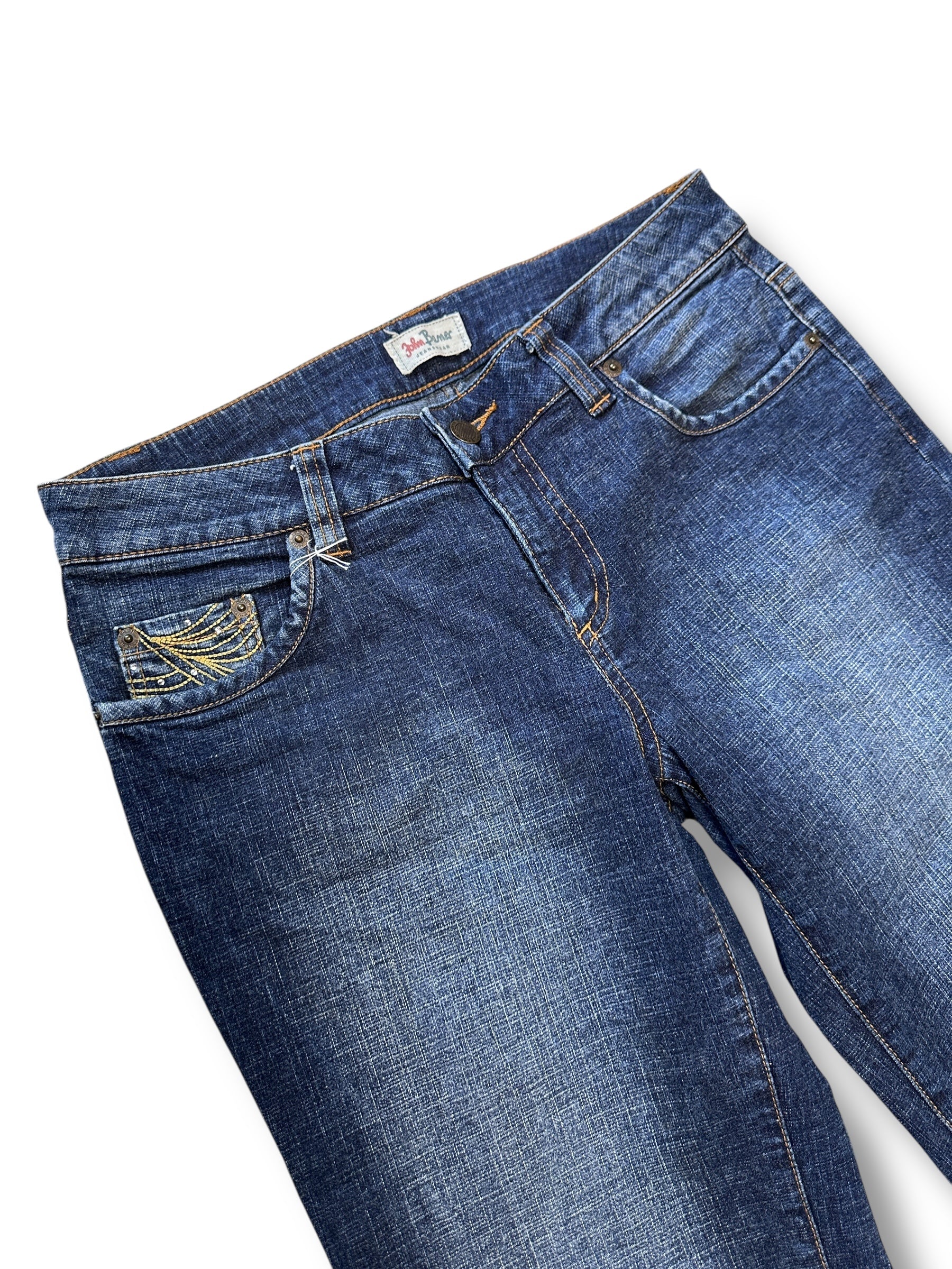 Y2K John Bauer Jeans Low Waist Dunkelblau mit Stickerei & Glitzersteinen | 38 Women’s W29