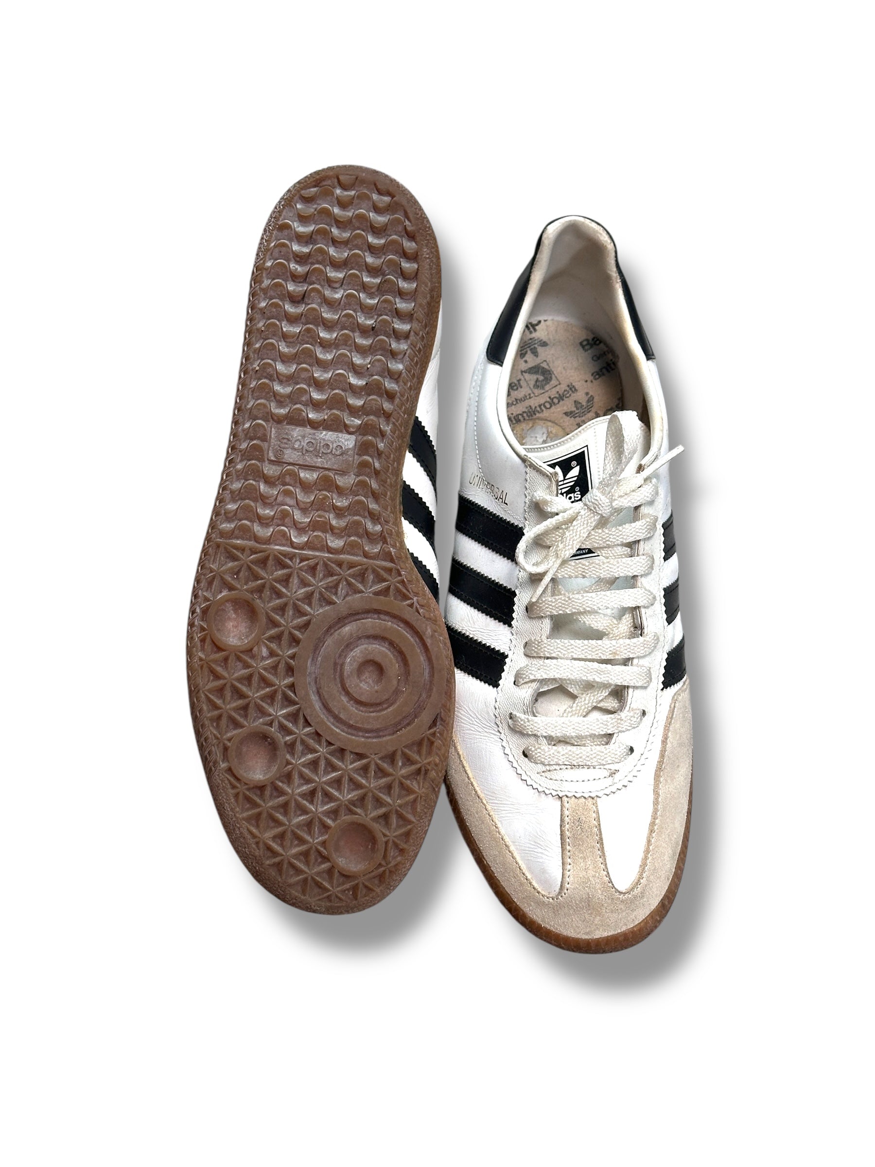 1990s Adidas Universal | Made in West Germany | Weiß Schwarz Gum Sole | EU 43.5–44