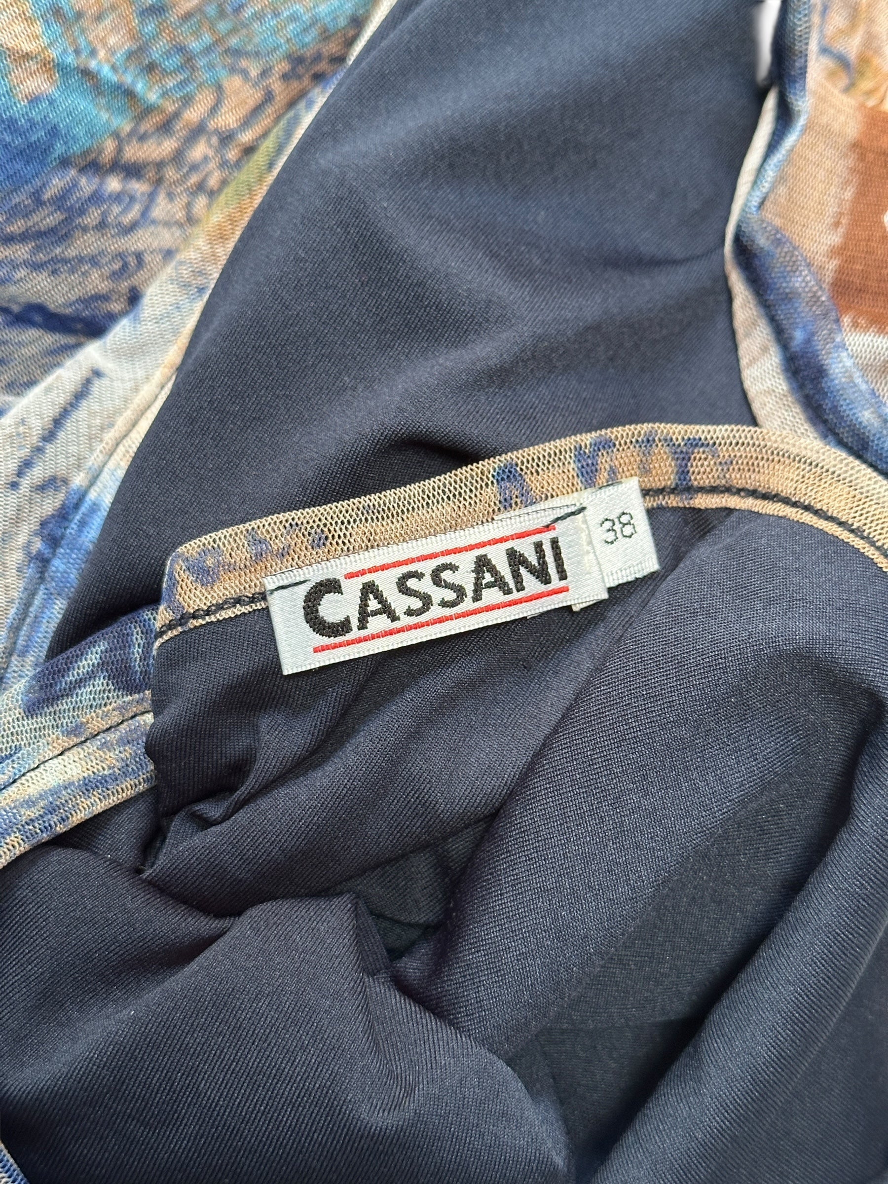 Cassani Trägertop Abstraktes Design Beige/Blau | Women’s Size 38 | Vintage